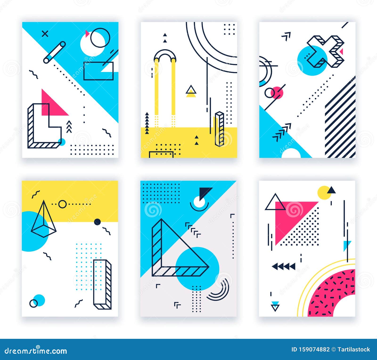 geometric s posters. abstract geometrical s cards, funky 80s and memphis style  background 