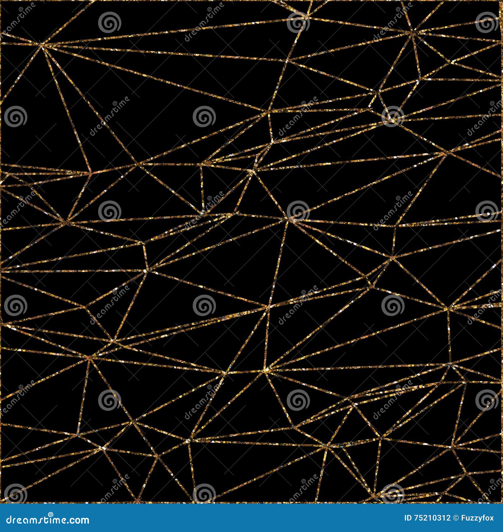 Geometric Triangles Glitter Pattern. Gold Trendy Glitter on Black Stock Illustration