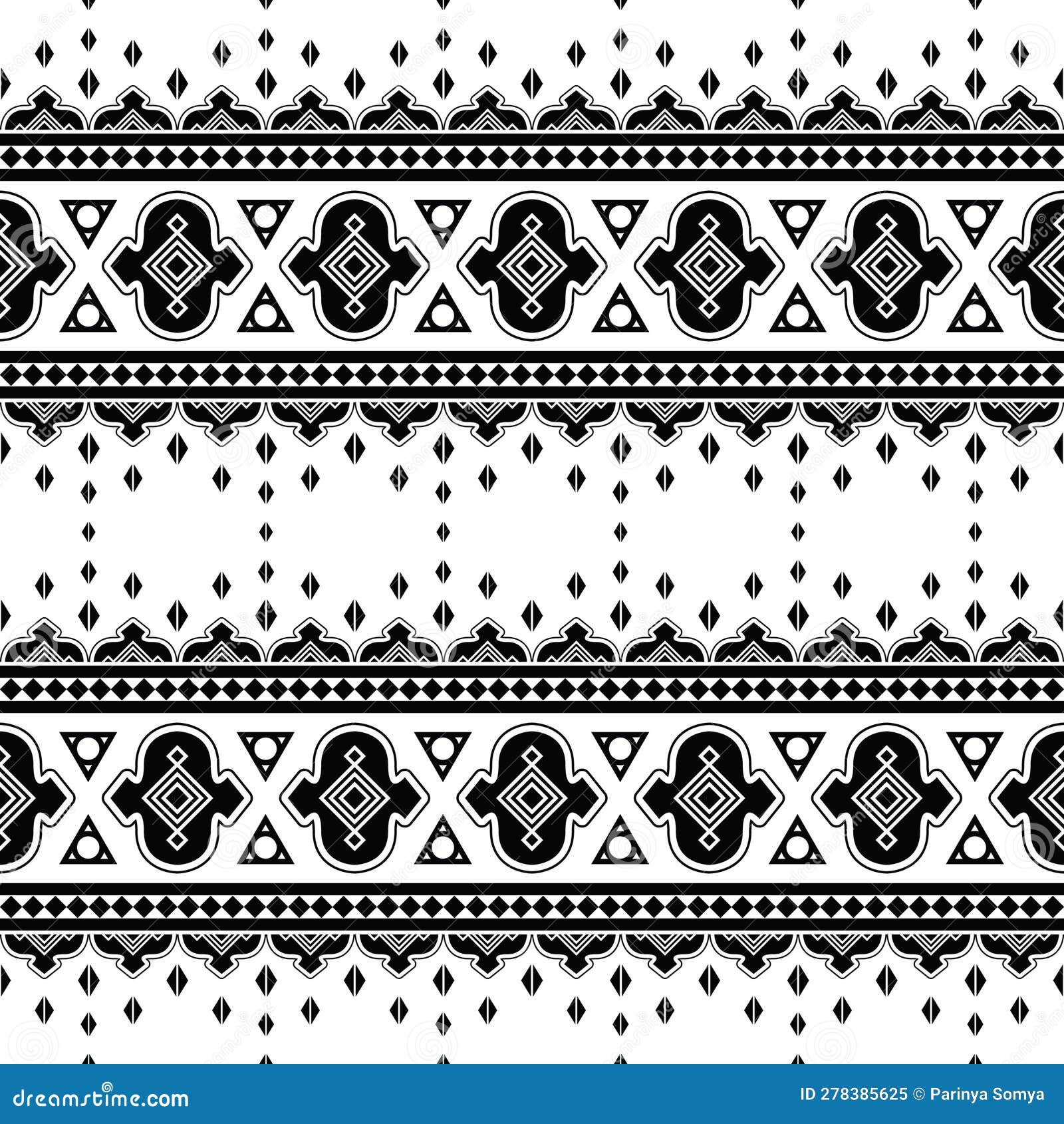 Geometric Tribal Seamless Pattern with Ethnic Aztec Motives in Black ...