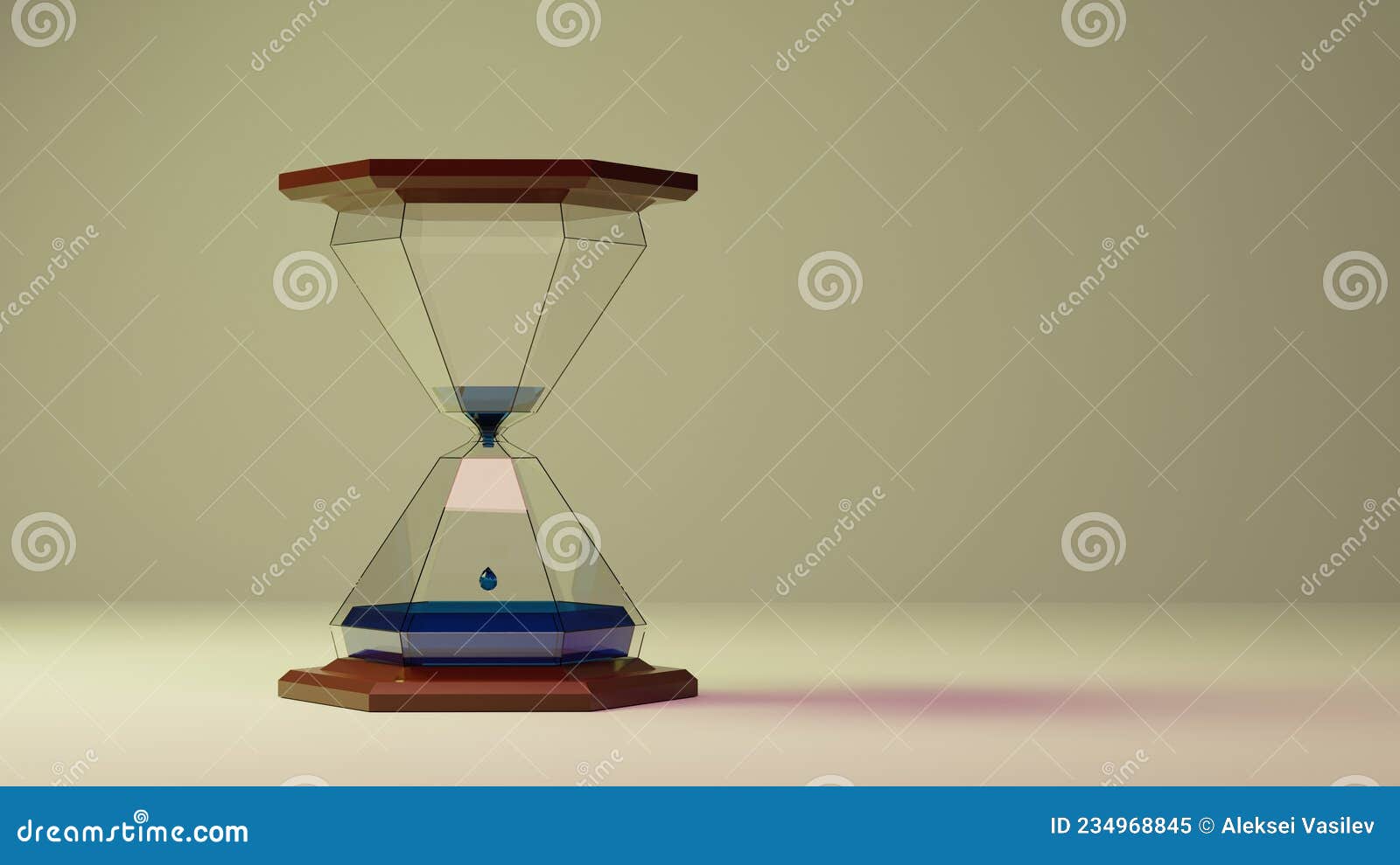 Geometric Water Hourglass. Low Poly Stylized 3d Illustration. Stock