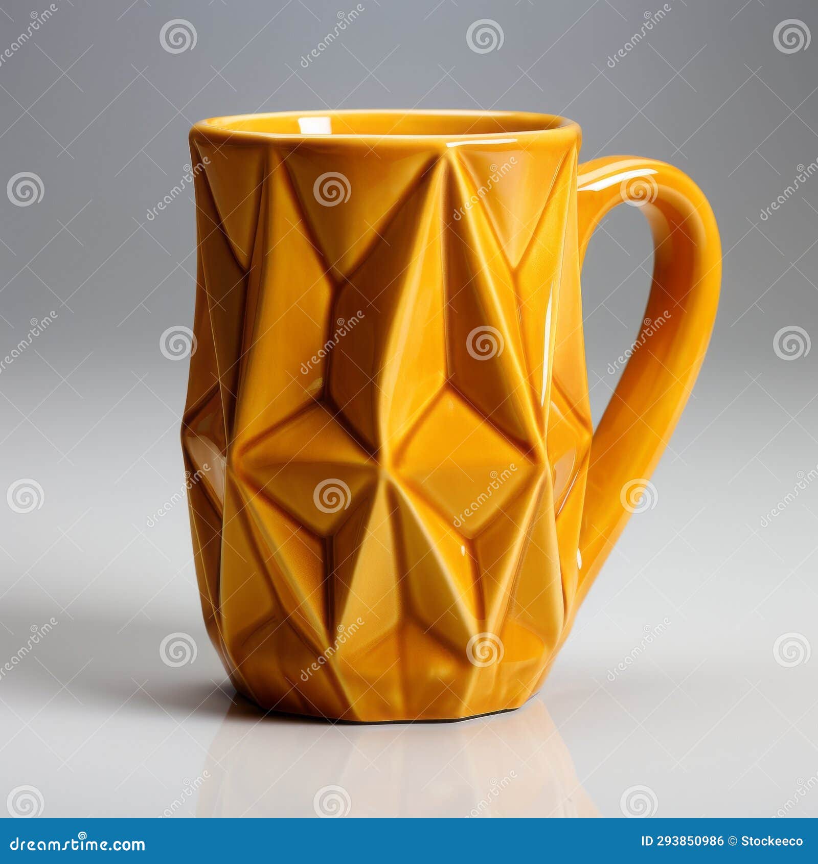 geometric yellow mug with octahedron hand - unique 3d model