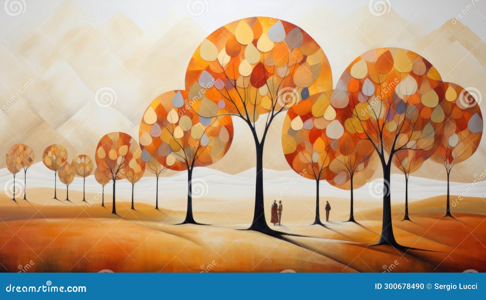 geometrical autumn landscape with trees. geometrical fall art.