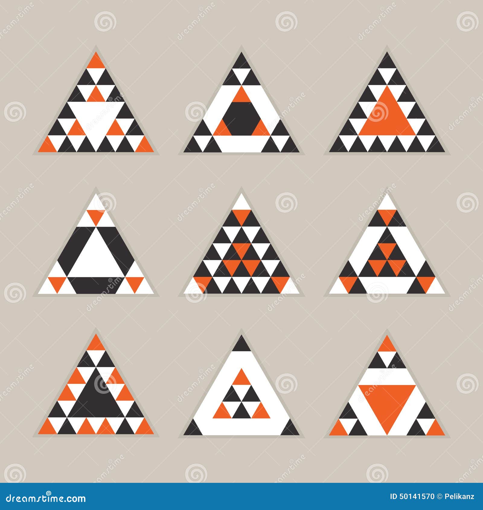 geometrical orange tile equilateral triangles icons set