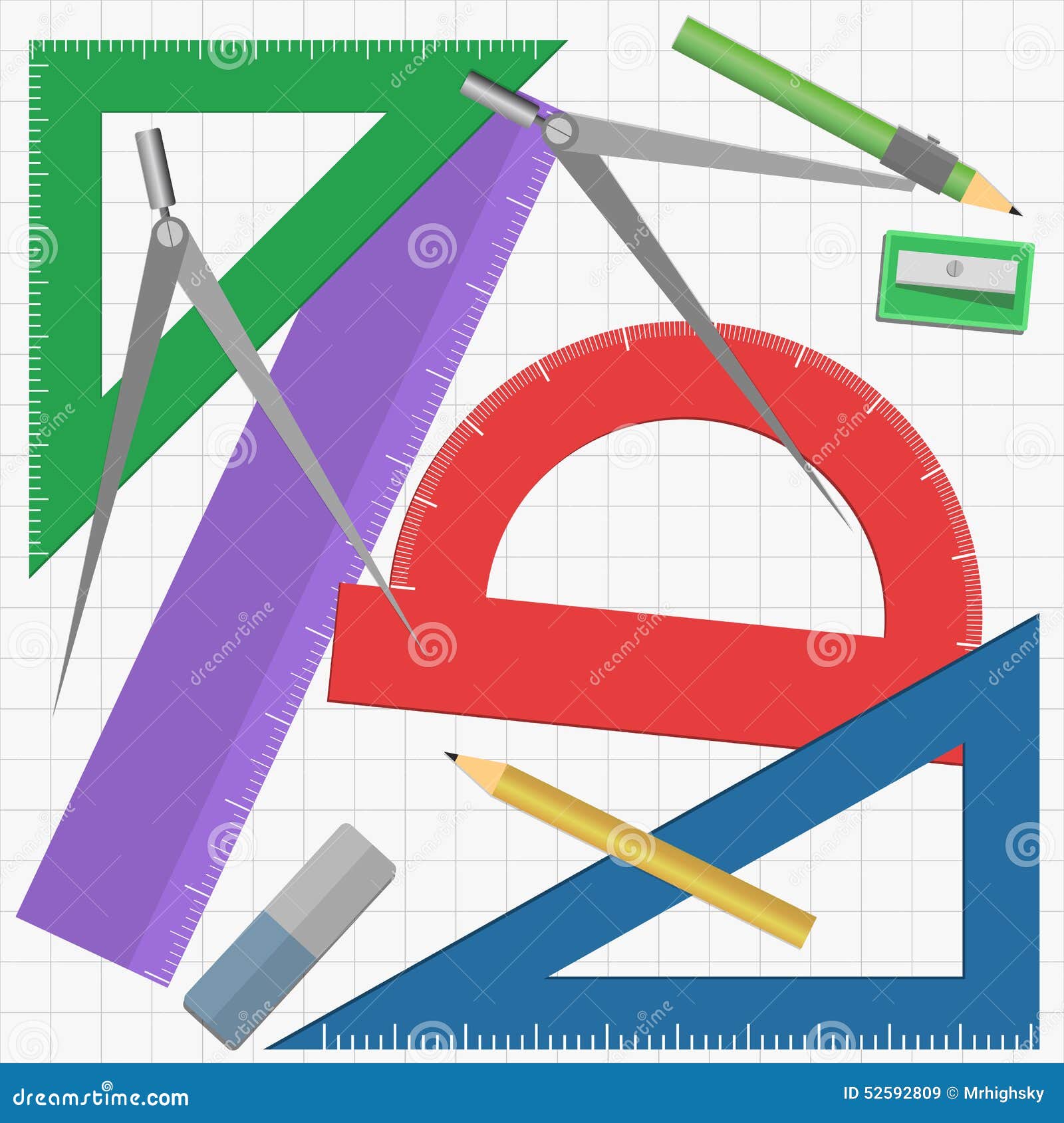 Geometry instruments stock vector. Illustration of eraser - 52592809, image size:1600x1690