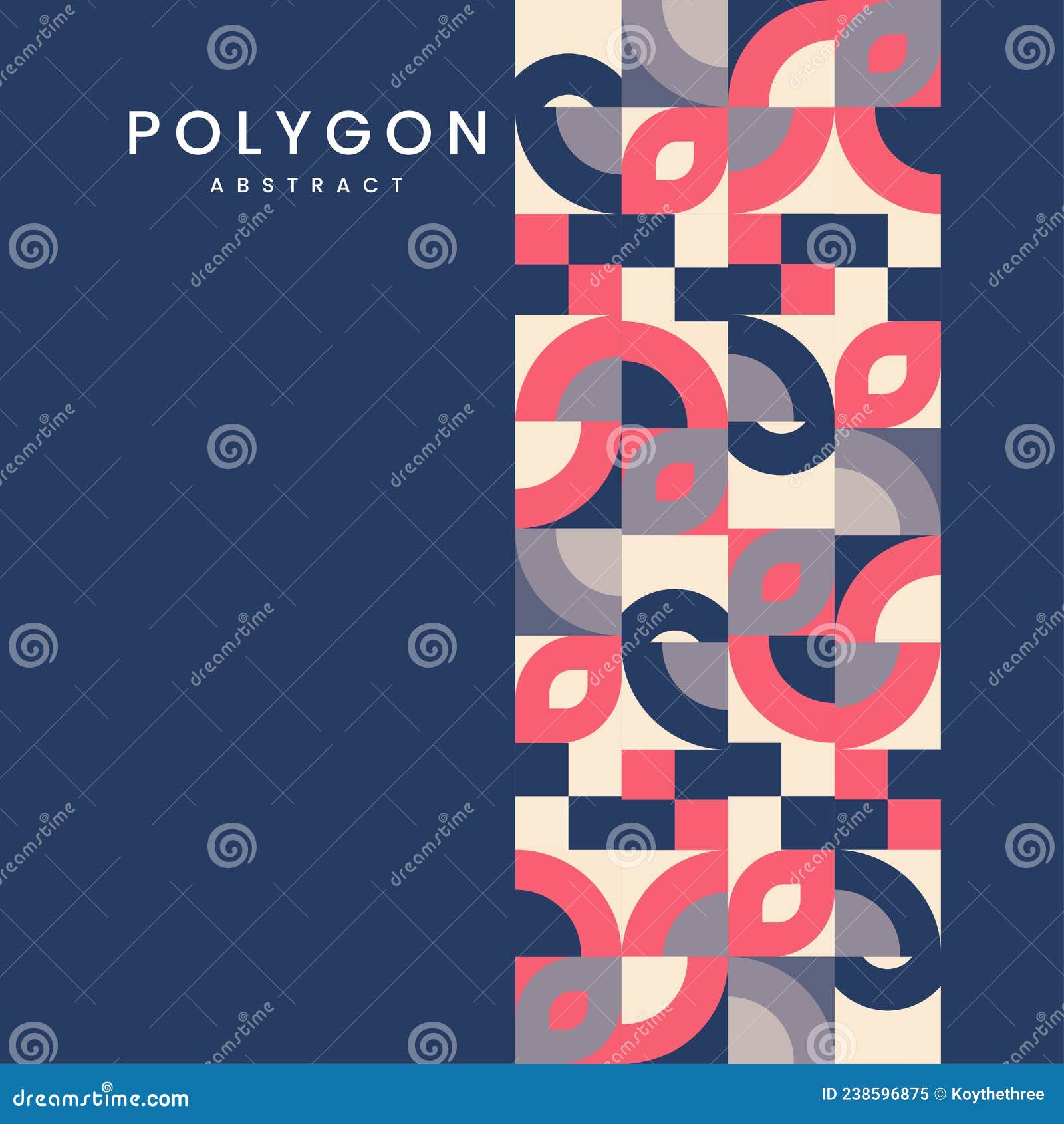 geometry minimalistic in modern style and muilti-colored texture , with text on blue backgroun, pink and blue and cream,