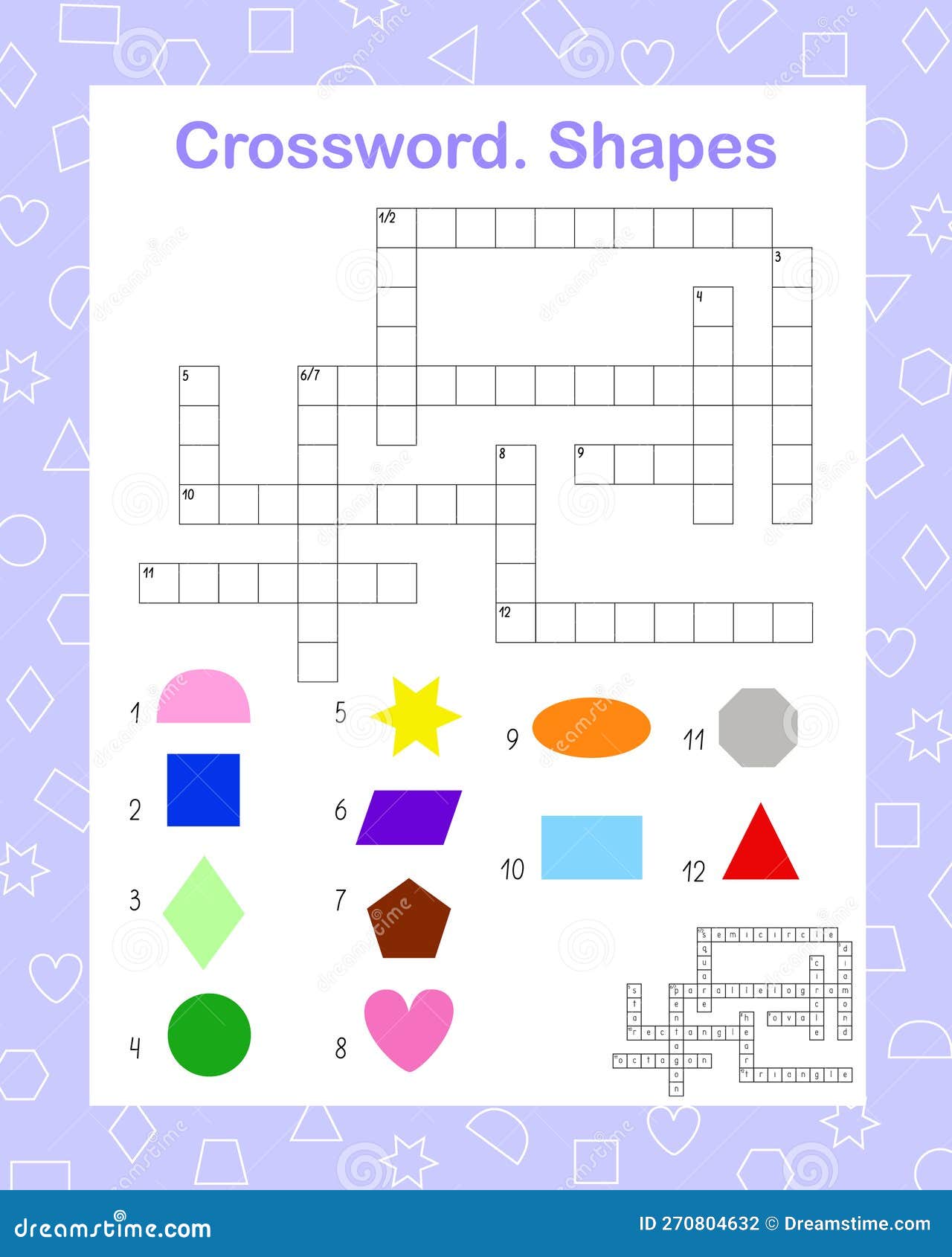 Geometry Shapes Crossword Puzzle Word Search Activities Vector Geometry Shapes Crossword Puzzle Word Search Activities Vector