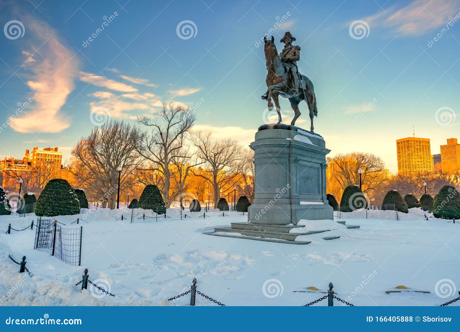 Washington Statue in Boston Public Garden at Winter Editorial