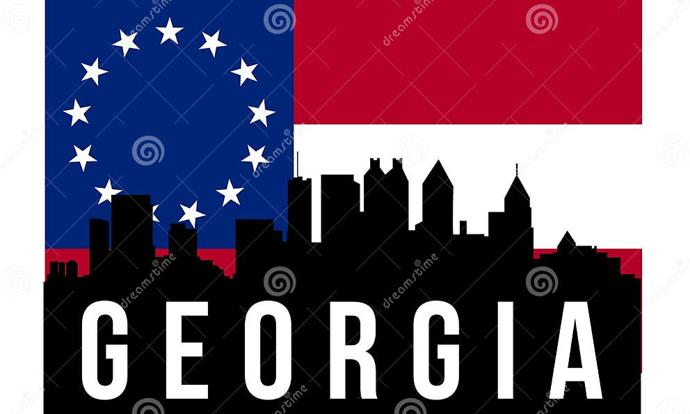Georgia City Skyline and Landmarks Silhouette, Black and White Design