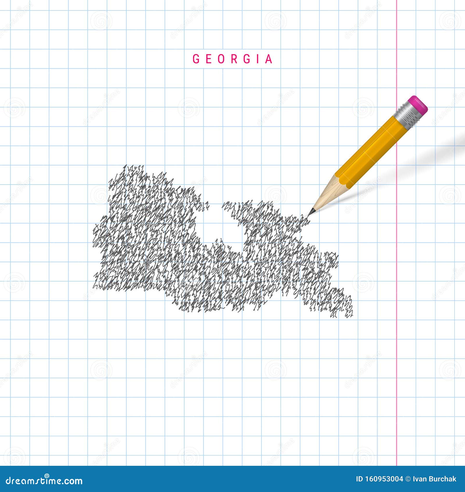 Georgia Esboza Un Mapa Vectorial Garabateado Dibujado En Un Fondo De Papel  De Cuaderno a Cuadros Ilustración del Vector - Ilustración de libreta,  pista: 160953004