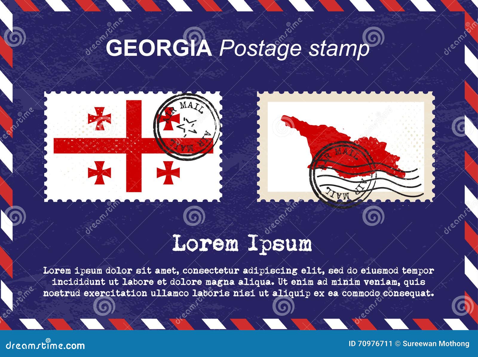 Postage Stamp, Vintage Stamp, Air Mail Envelope. Stock Vector