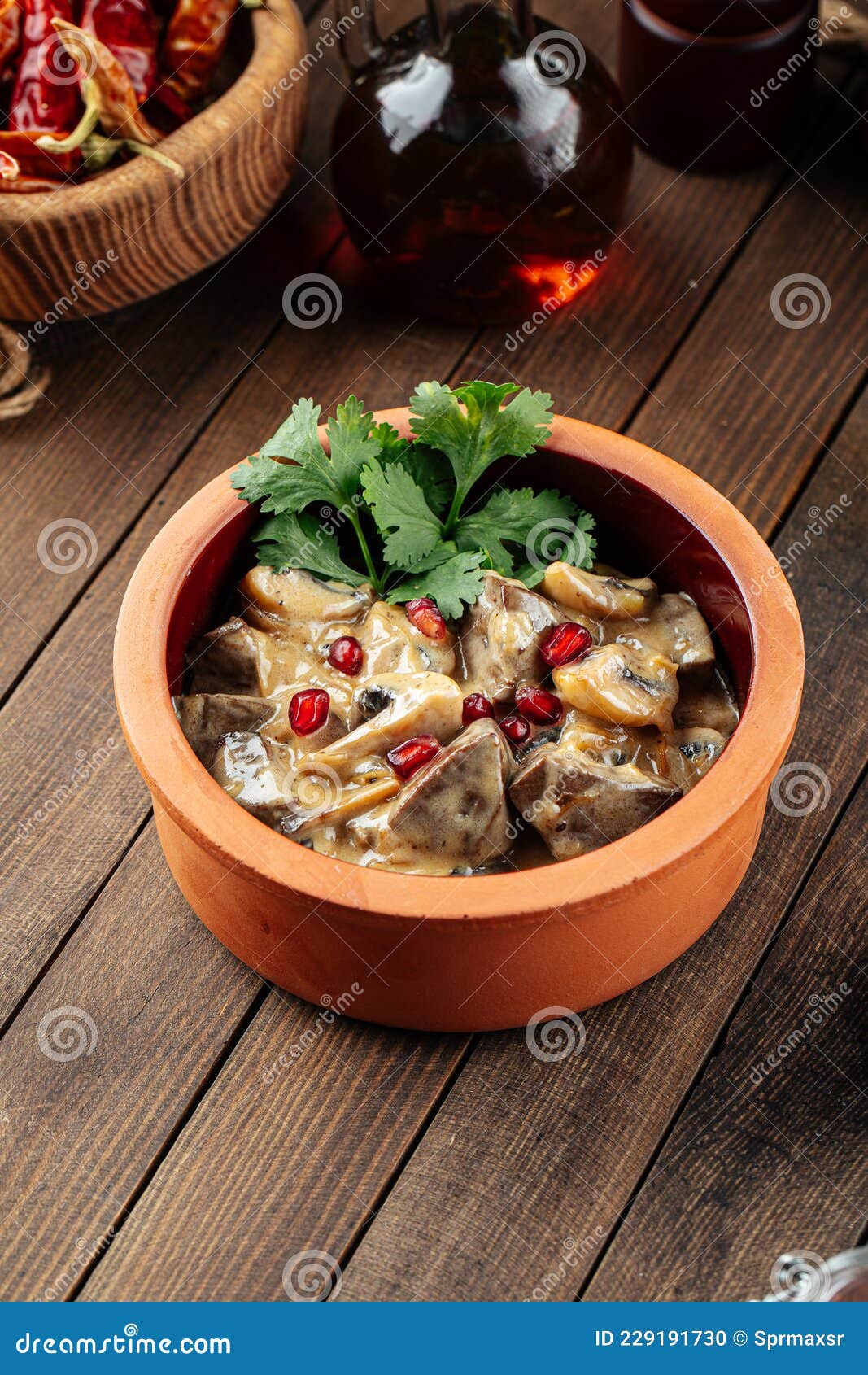 Georgian with Liver and Mushrooms in a Clay Pot Stock Photo - Image of ...