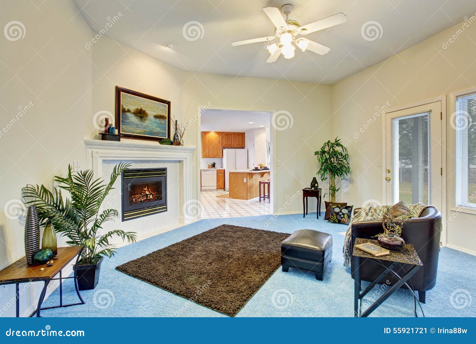 Georgous Living Room  With Bright Blue  Carpet  Stock Image 