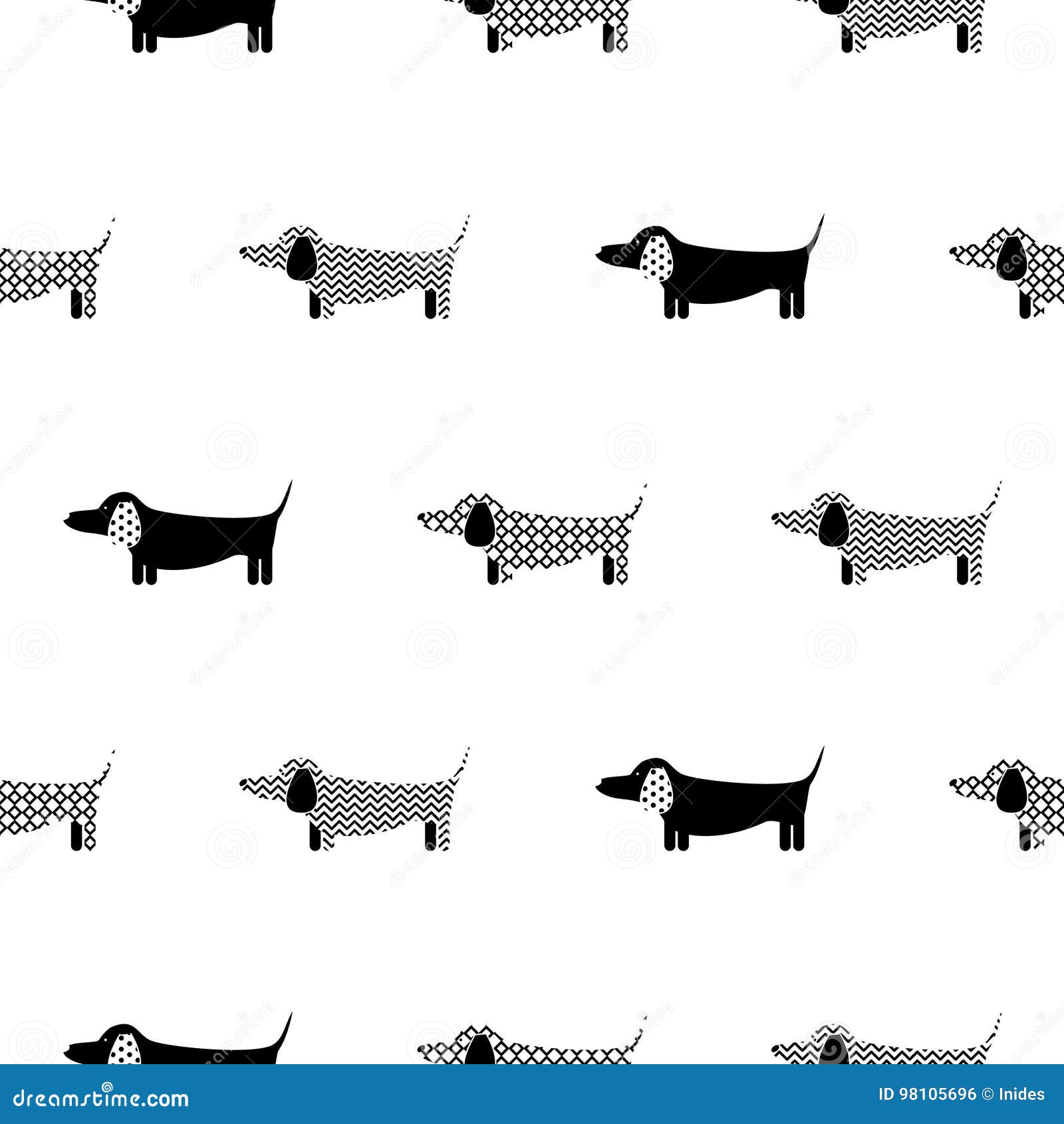 german badger-dog silhouette seamless  monochrome pattern.