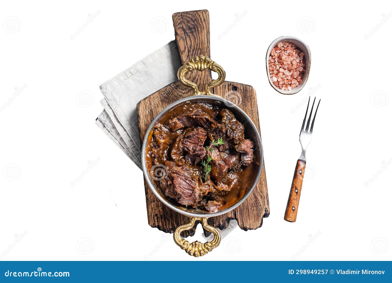 German Braised Beef Cheeks in Brown Red Wine Sauce. Isolated, White