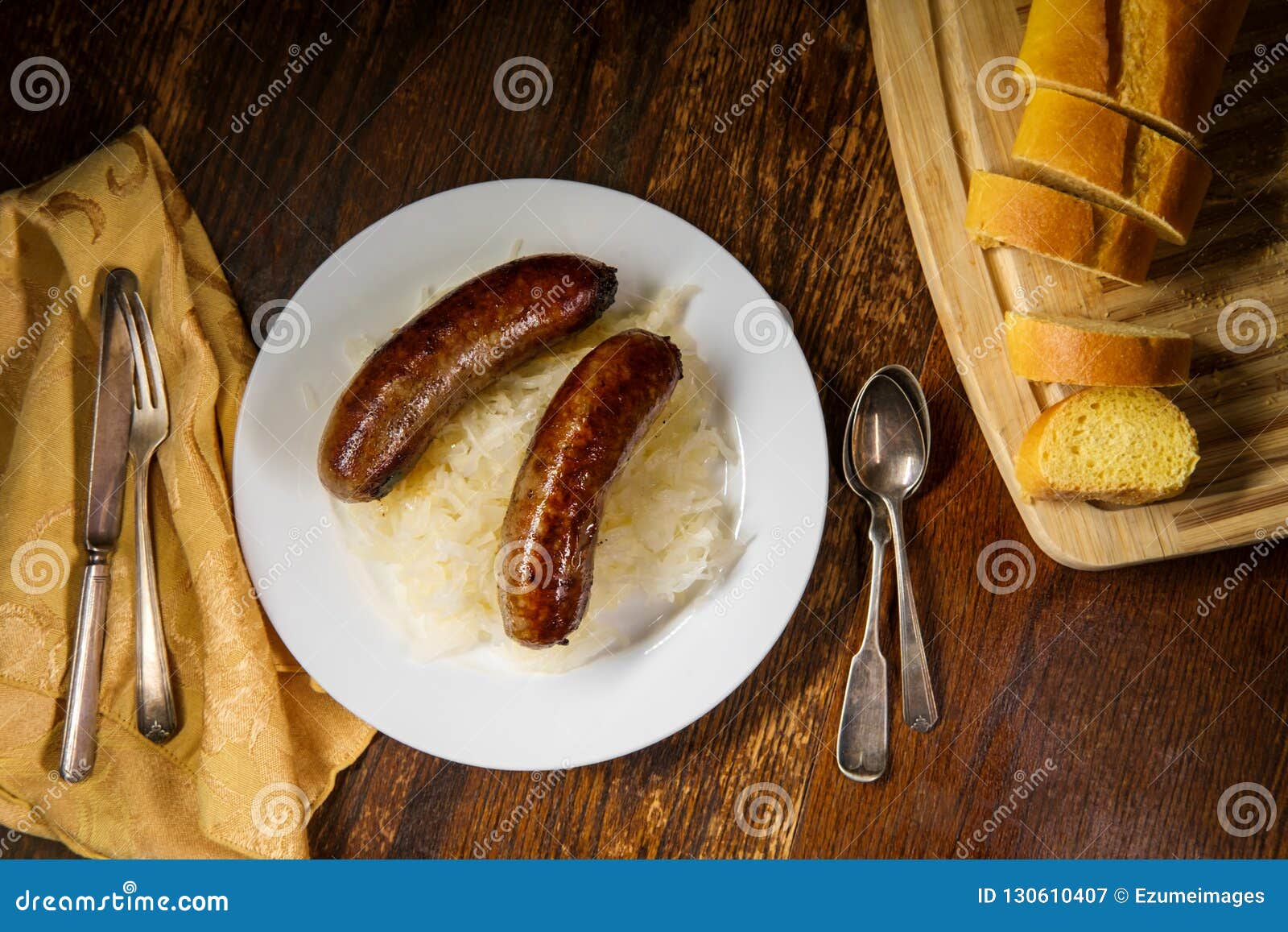 German Bratwurst Sauerkraut Stock Image - Image of cabbage, spicy ...