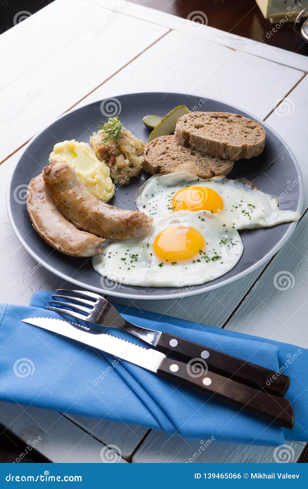 German Breakfast on a Grey Plate Stock Photo Image of dish, cucumber