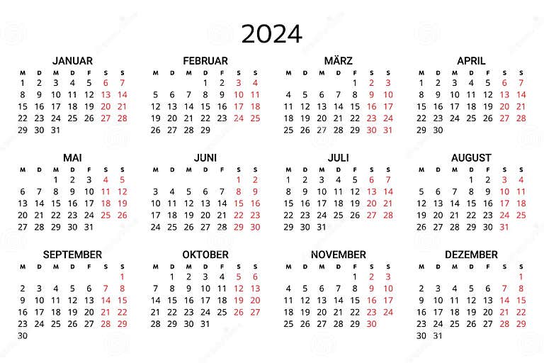 2024 German Calendar. Printable, Editable Vector Illustration for