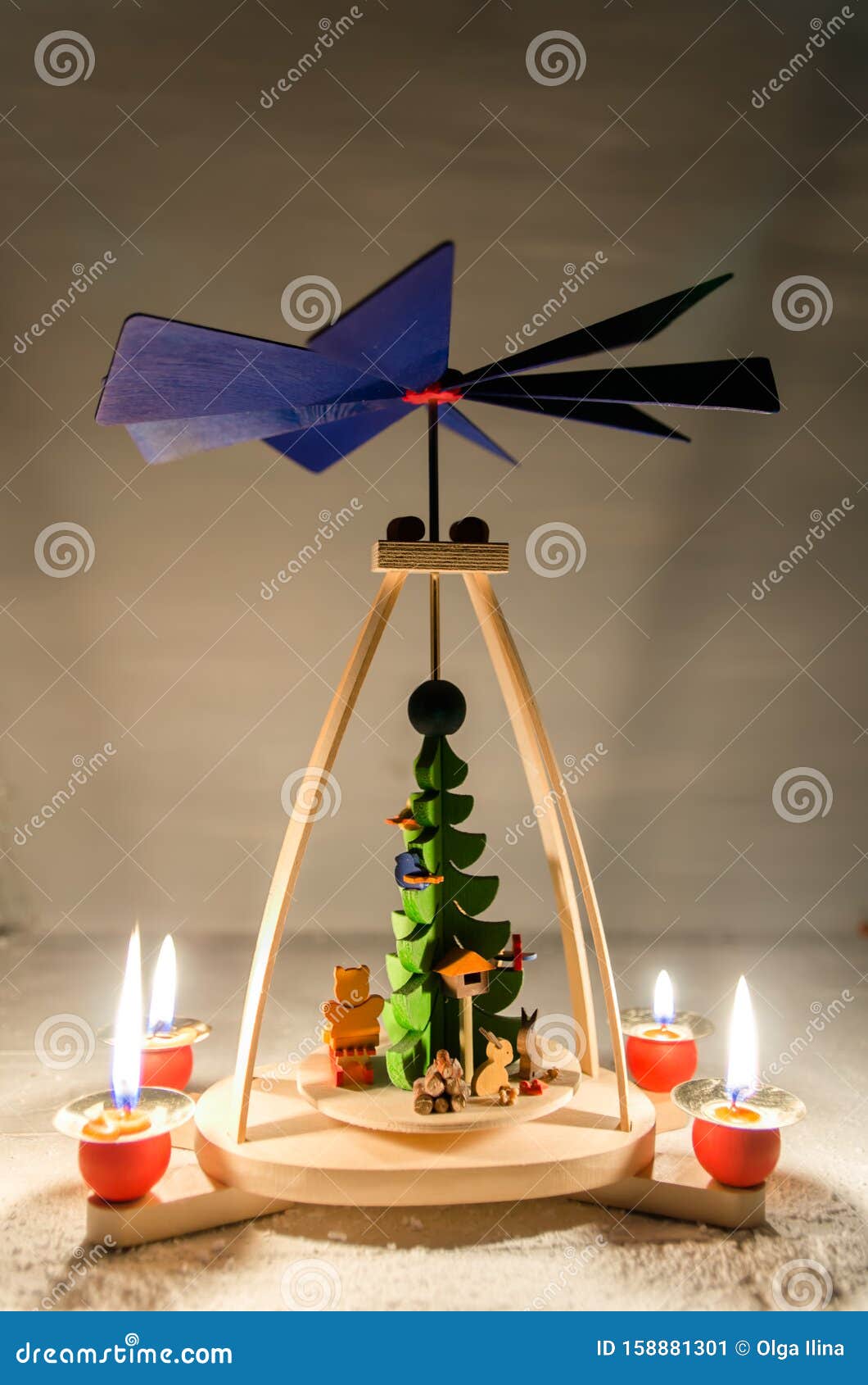 German Christmas Tree with Candles. New Year, Winter Stock Image