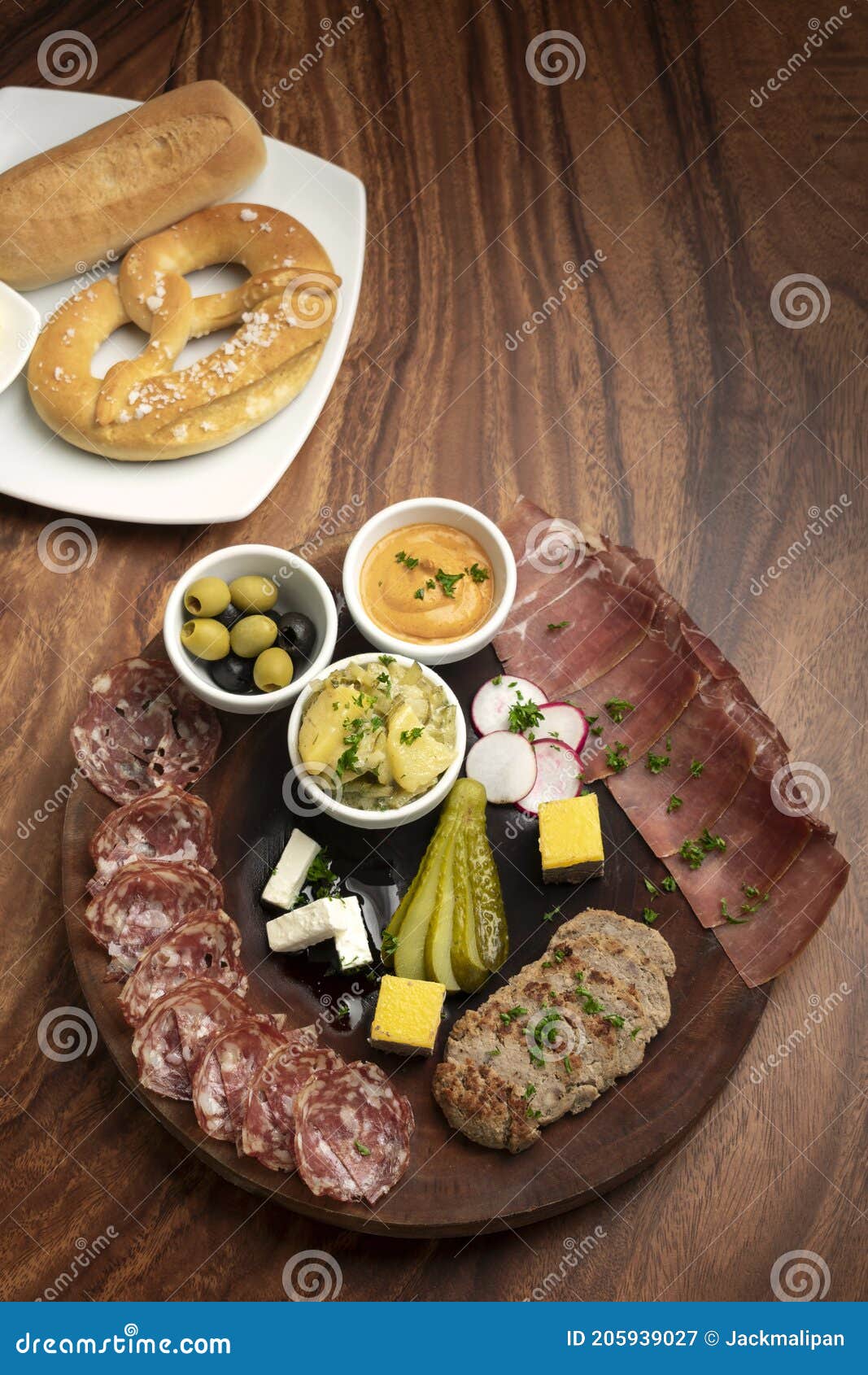 German Cold Cuts Tapas Snack Platter with Meats and Bread Stock Image
