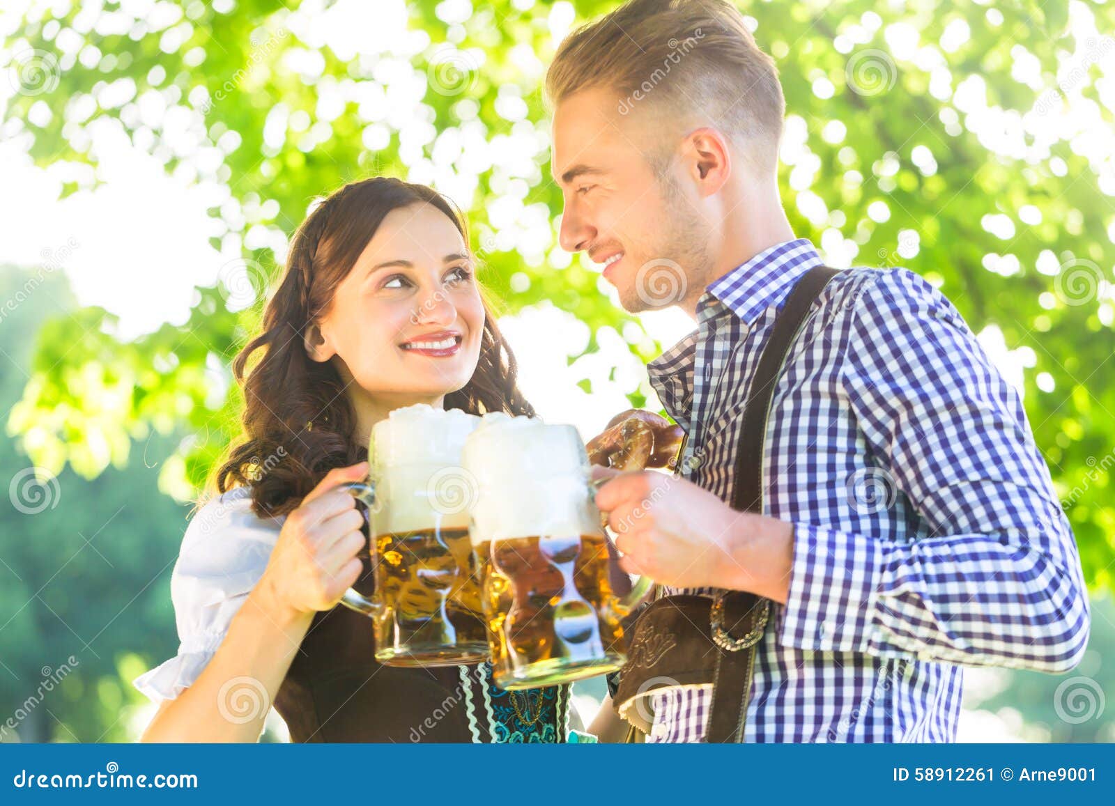 German Couple in Tracht Drinking Beer Stock Image Image of alcohol