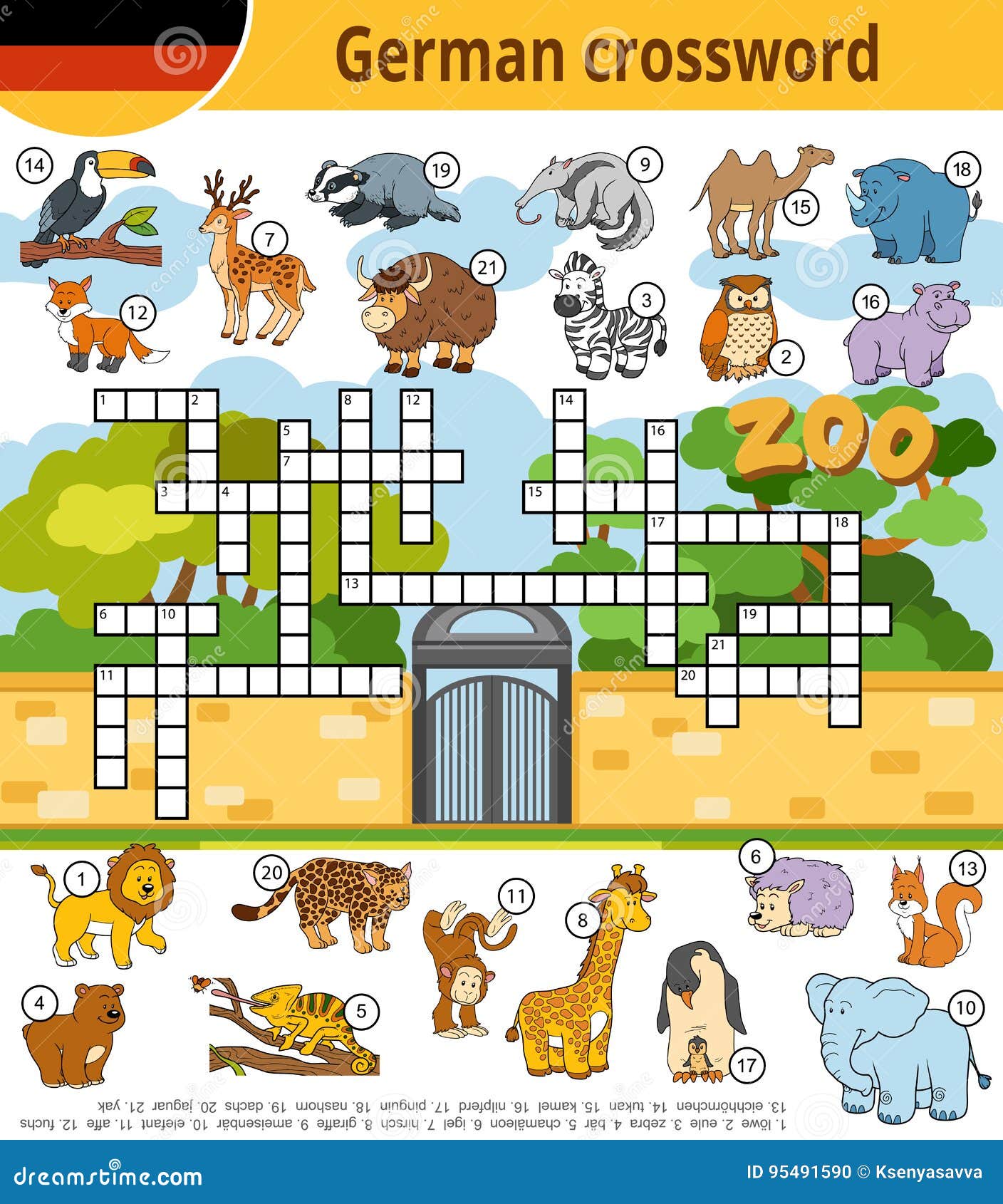 German Crossword, Education Game for Children about Zoo Animals Stock Vector - Illustration of flag, crossword: 95491590 German Crossword, Education Game for Children about Zoo Animals Stock Vector - Illustration of flag, crossword: 95491590
