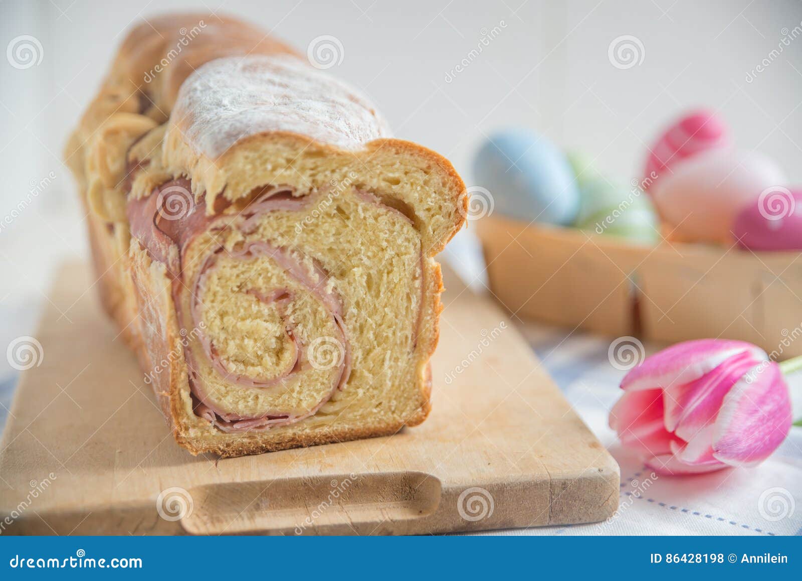 German Easter Bread Stuffed with Ham Stock Photo Image of cheese