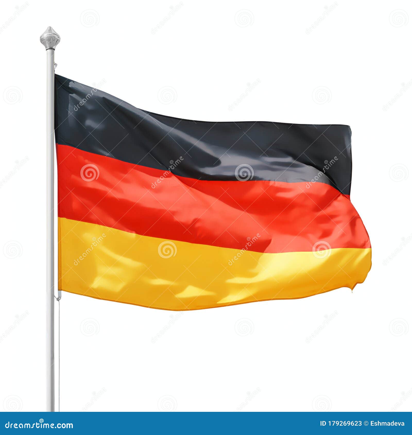 German Flag on Flagpole Isolated with Clipping Path Stock Image - Image ...