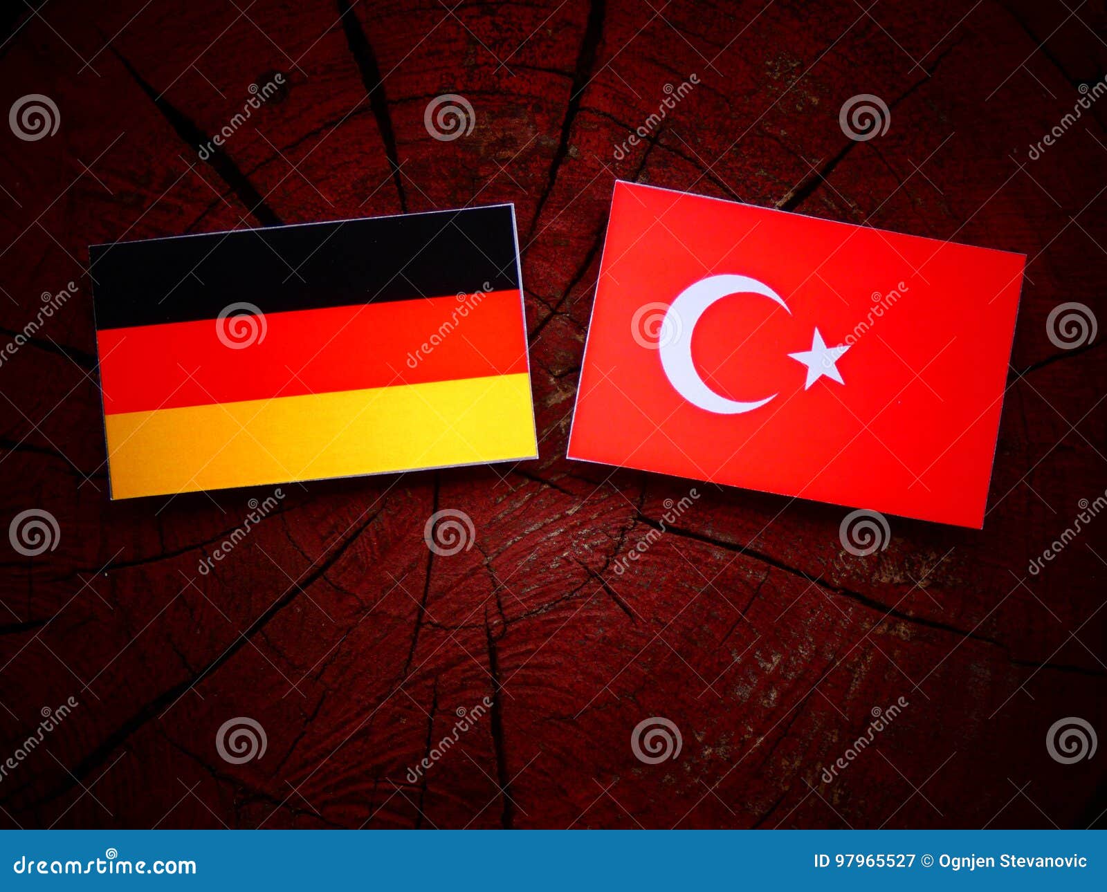 German Flag with Turkish Flag on a Tree Stump Stock Image Image of global, history 97965527