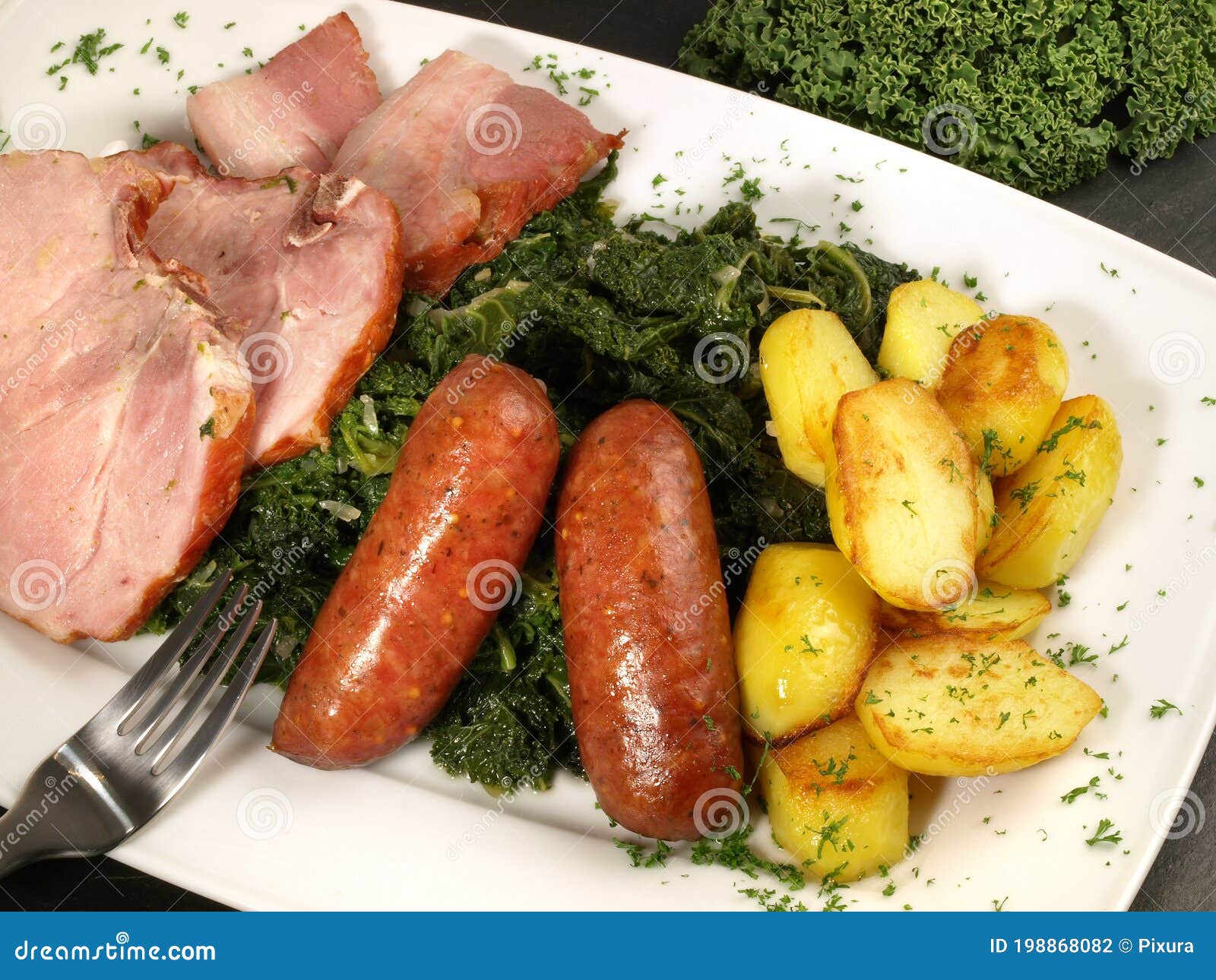 German Green Cabbage with Sausages and Meat Stock Photo Image of
