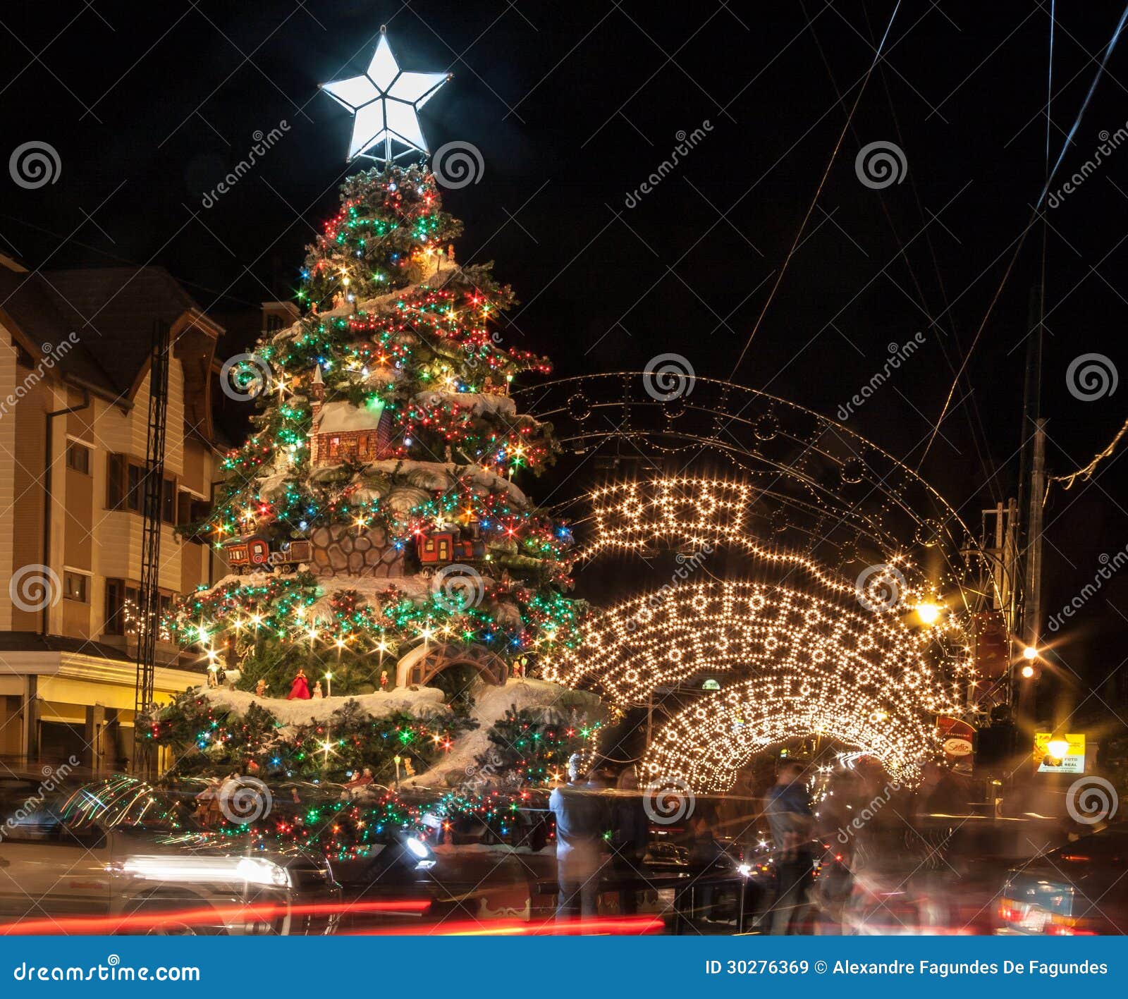 Christmas Decoration at Night Gramado Editorial Stock Image ...