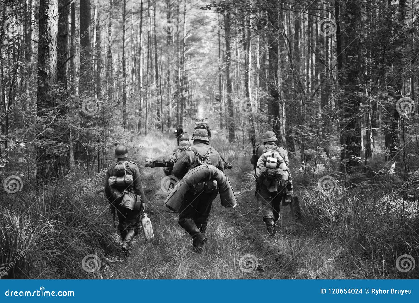german infantry soldiers in world war ii marching walking along