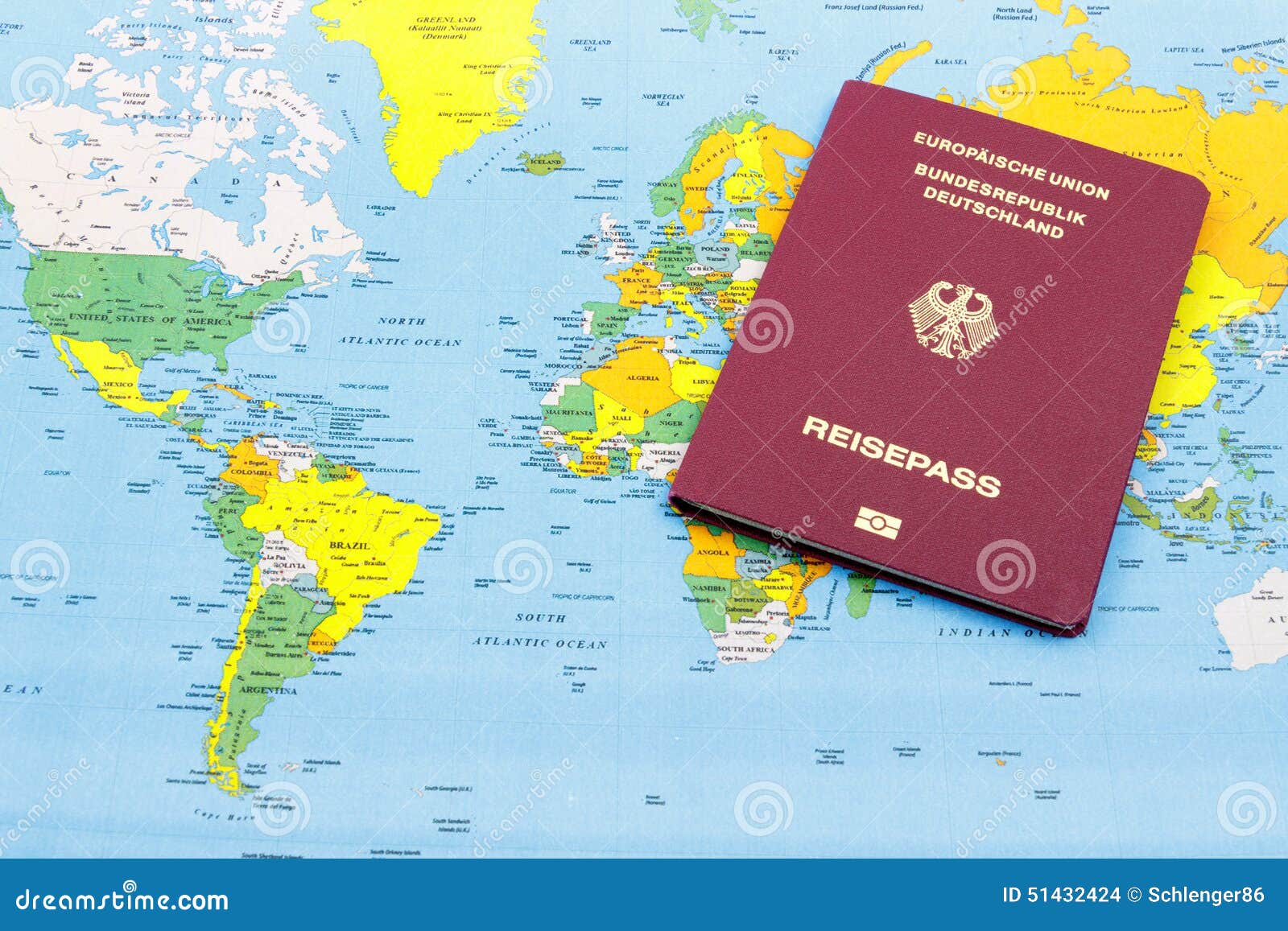 German Passport and World Map Stock Photo Image of geography, position 51432424