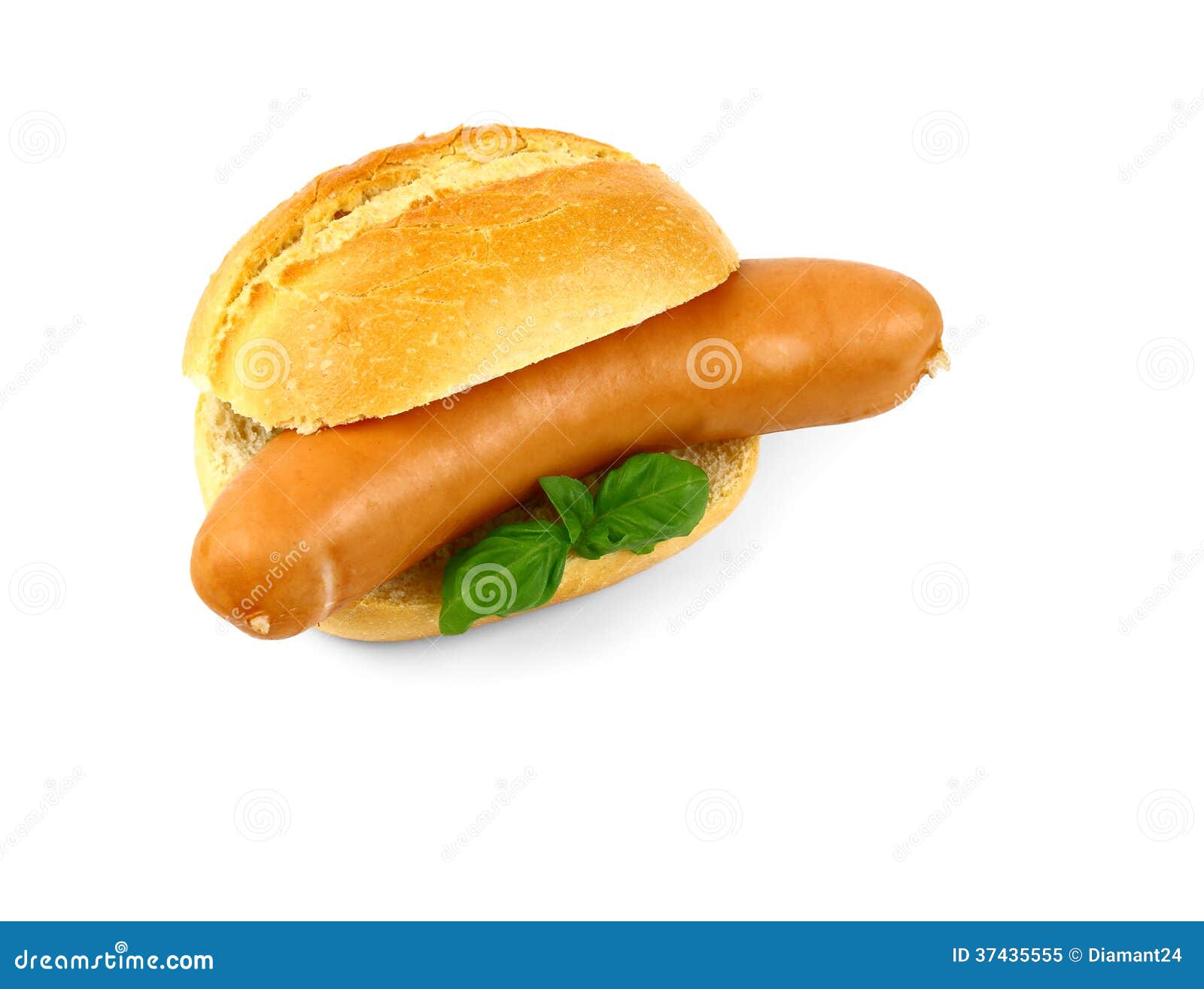 German Sausage with Bun and Basil Stock Image Image of sausage