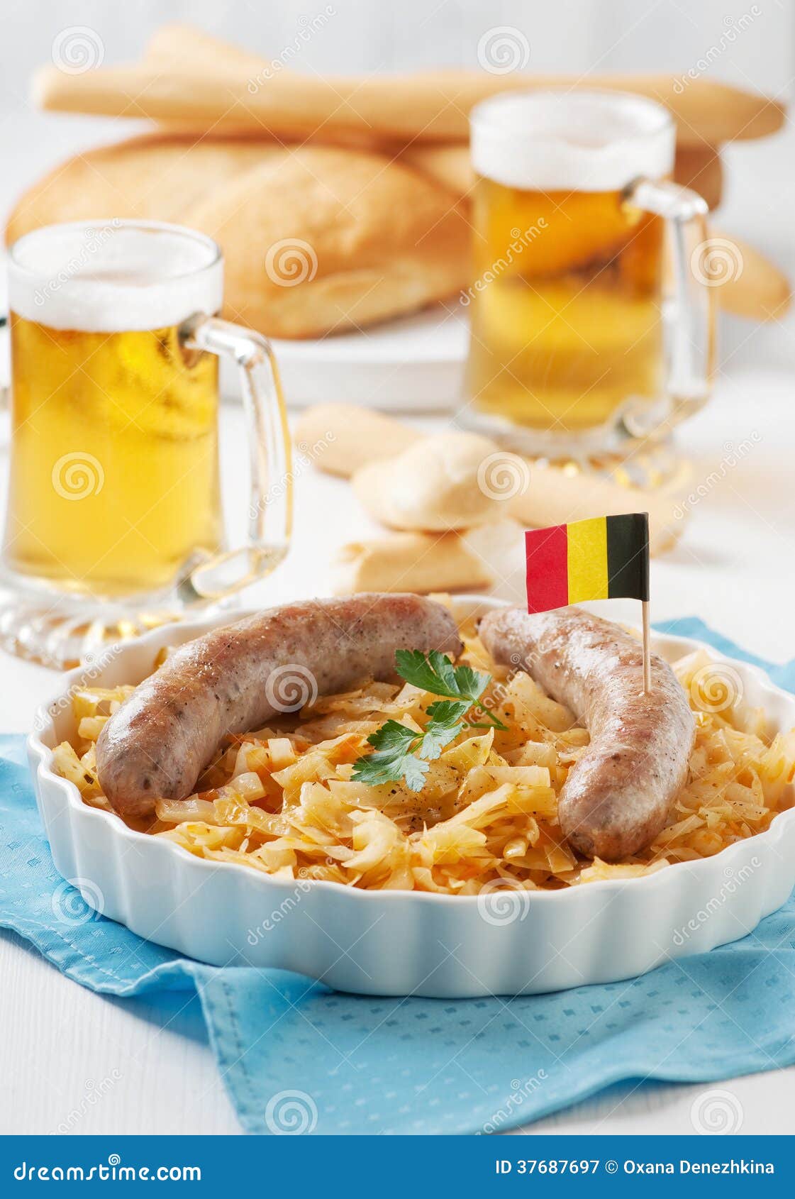 German sausage and cabbage stock image. Image of table 37687697