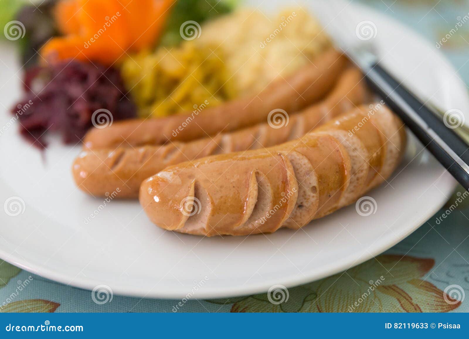 German Sausage with Sauerkraut and Potato Stock Image Image of sour