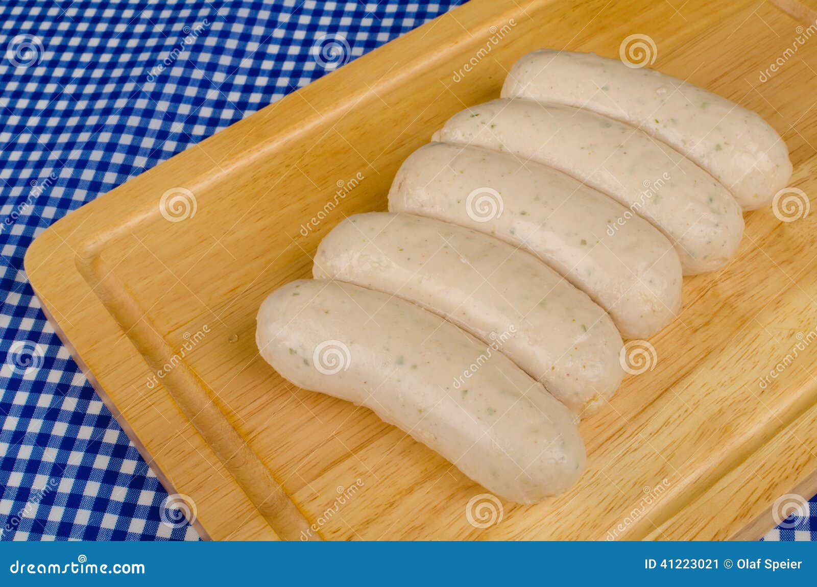 German Sausages on Chopping Board Stock Image Image of board, cuisine