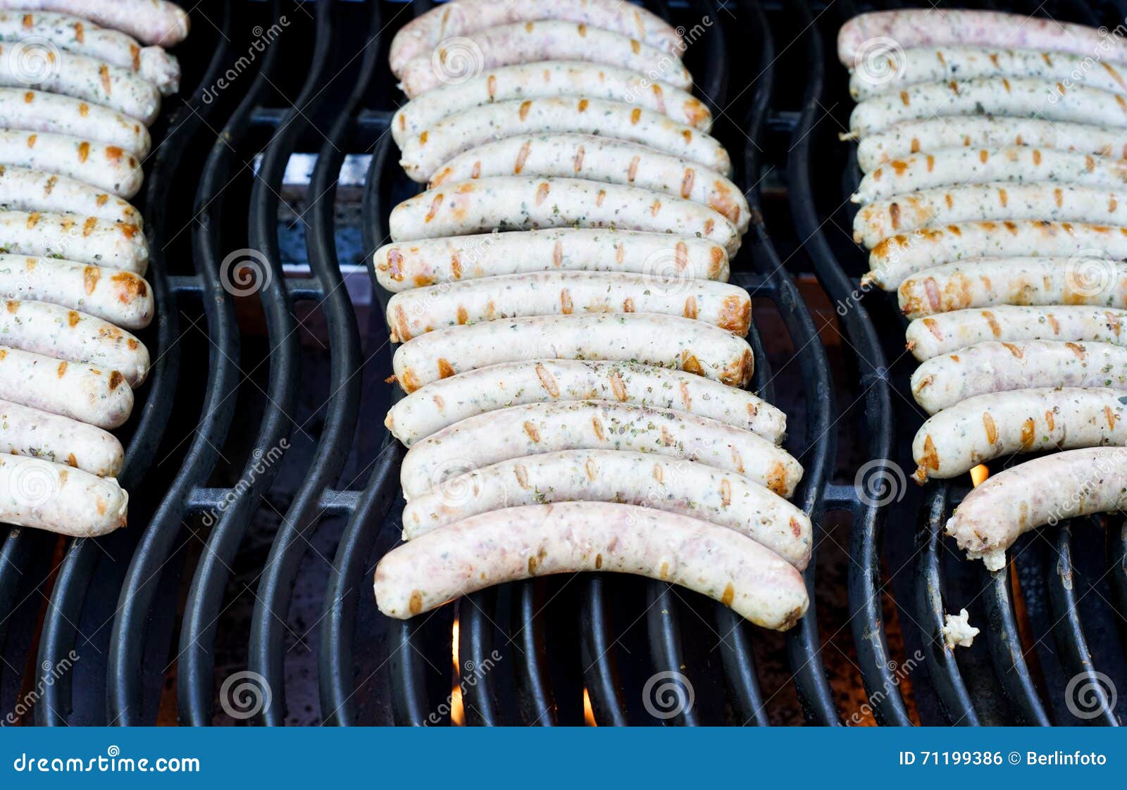 German sausages on grill stock photo. Image of cuisine 71199386