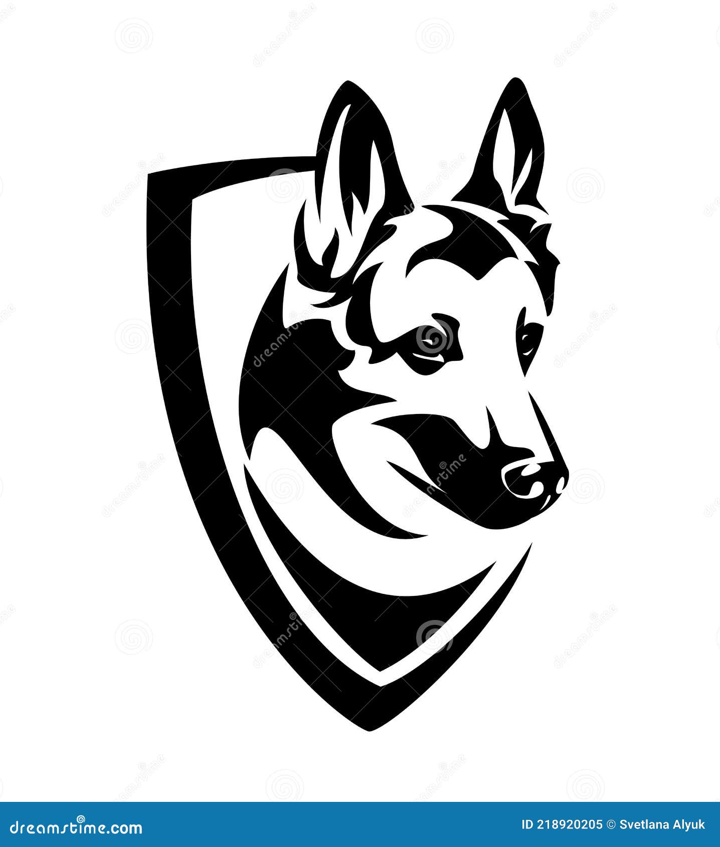 Malinois Shepherd Dog Head in Heraldic Shield Black and White Vector ...