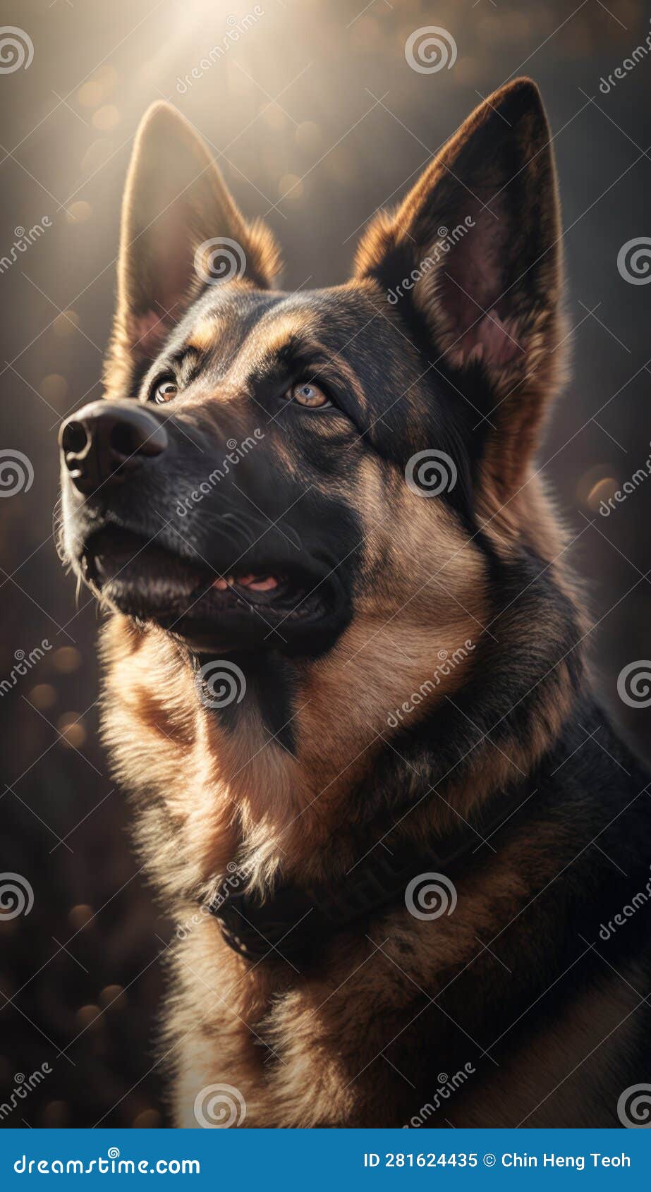 German Shepherd Dog Portrait in Sunset Light. Beautiful German Shepherd Dog Portrait Stock