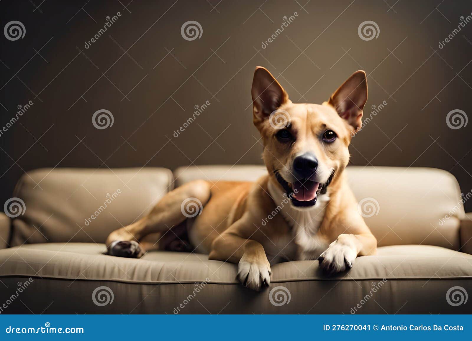 German Shepherd Dog Sitting on Sofa in Living Room Stock Illustration