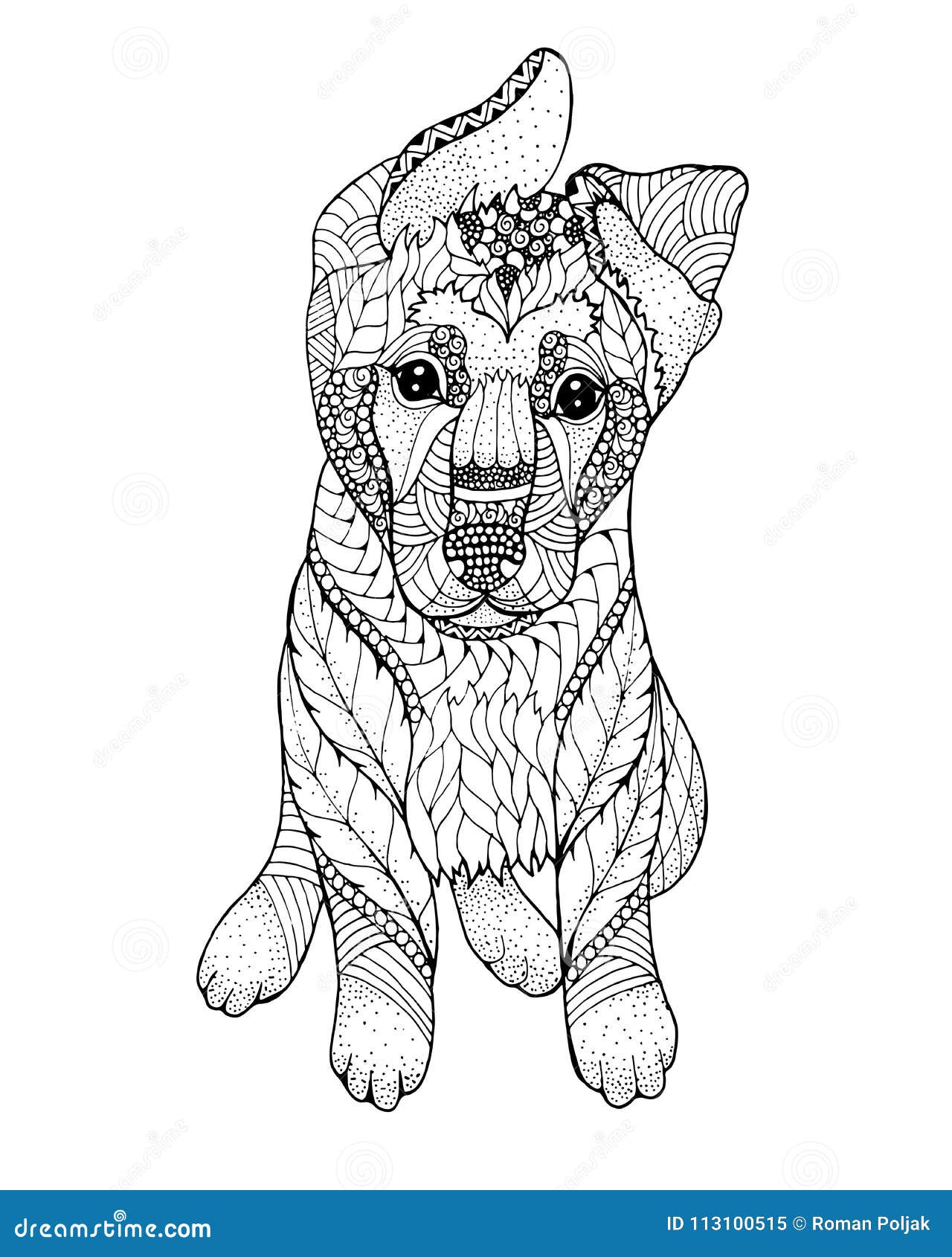 German Shepherd Puppy Zentangle Stylized Freehand Vector Illustration Stock Vector Illustration Of Hand Indian 113100515