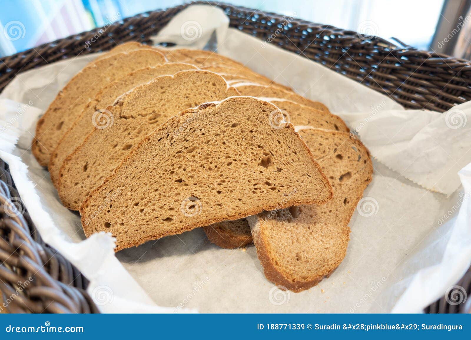 German Sourdough Bread Served in Basket Ready for Breakfast Stock Image