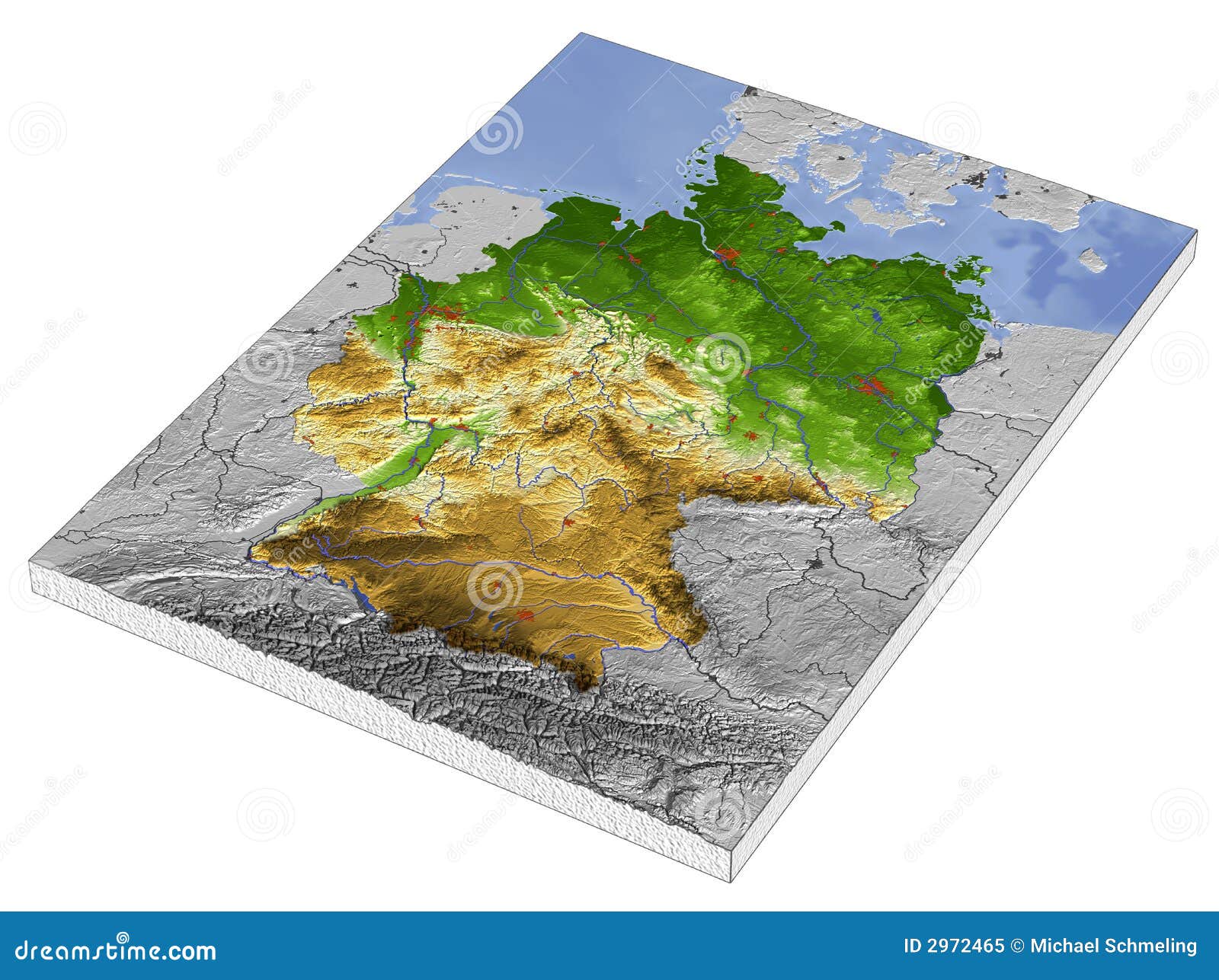 Germany, 3D relief map stock illustration. Illustration of atlas - 2972465