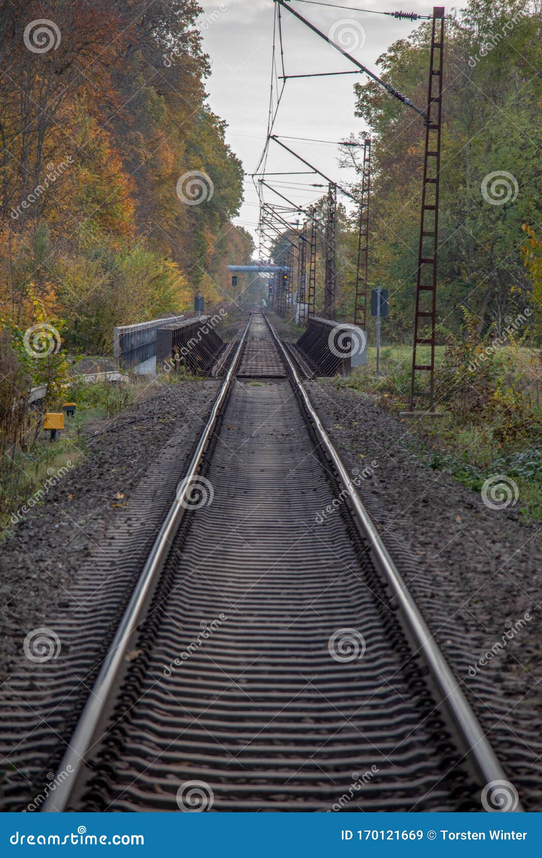 Germany,Autumnal View of a Singletrack Electrified Railway Line with a