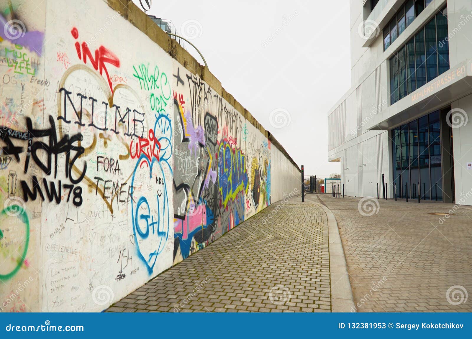 Germany. Berlin Wall with Drawings in Berlin. February 17, 2018