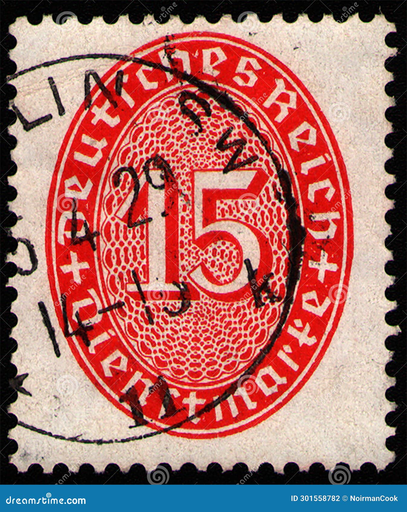 GERMANY CIRCA 1927 Postage Stamp 15 German Reichspfening Printed by Germany, Shows Value 15