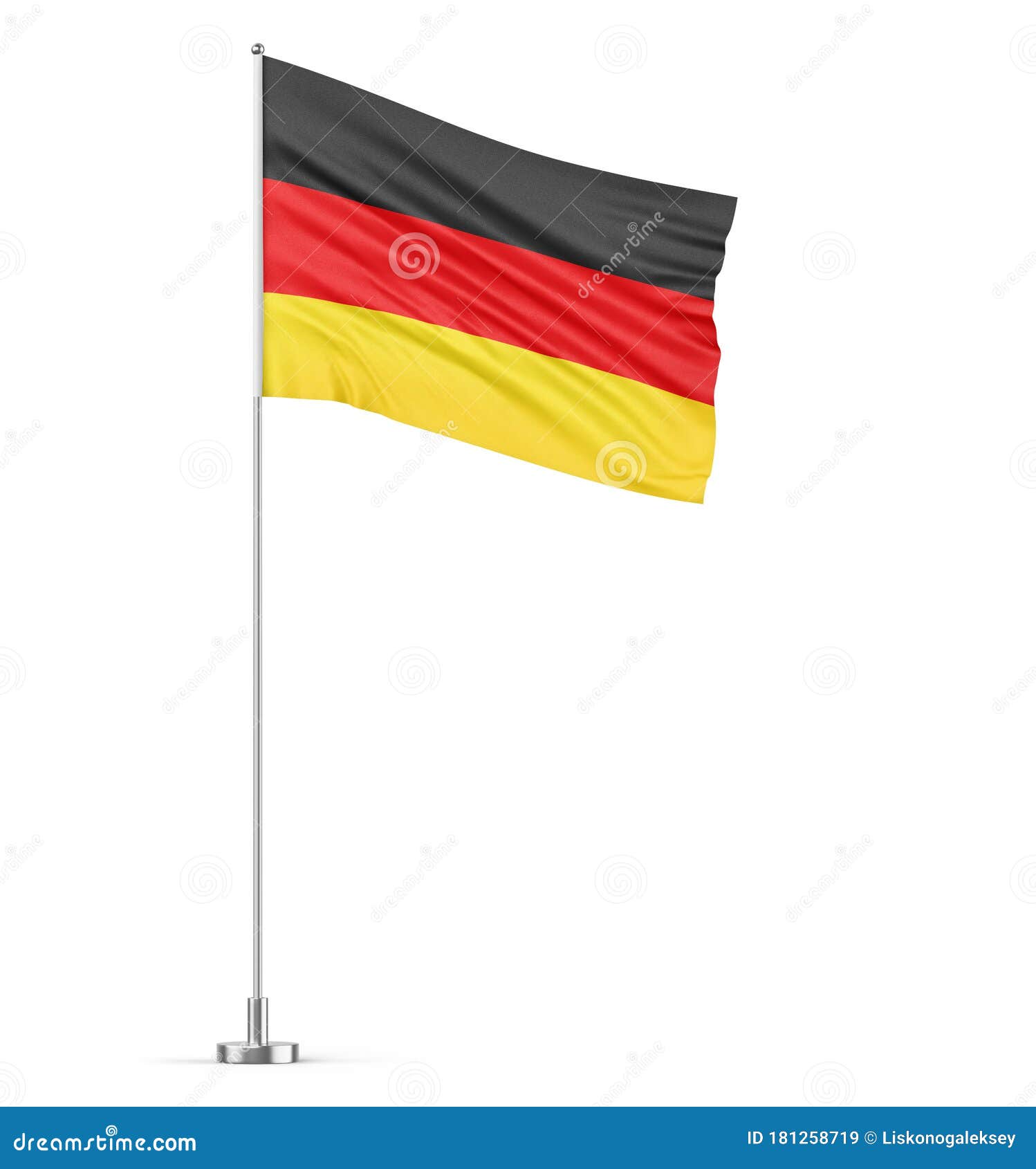 Germany Flag on a Flagpole White Background 3D Illustration Stock ...