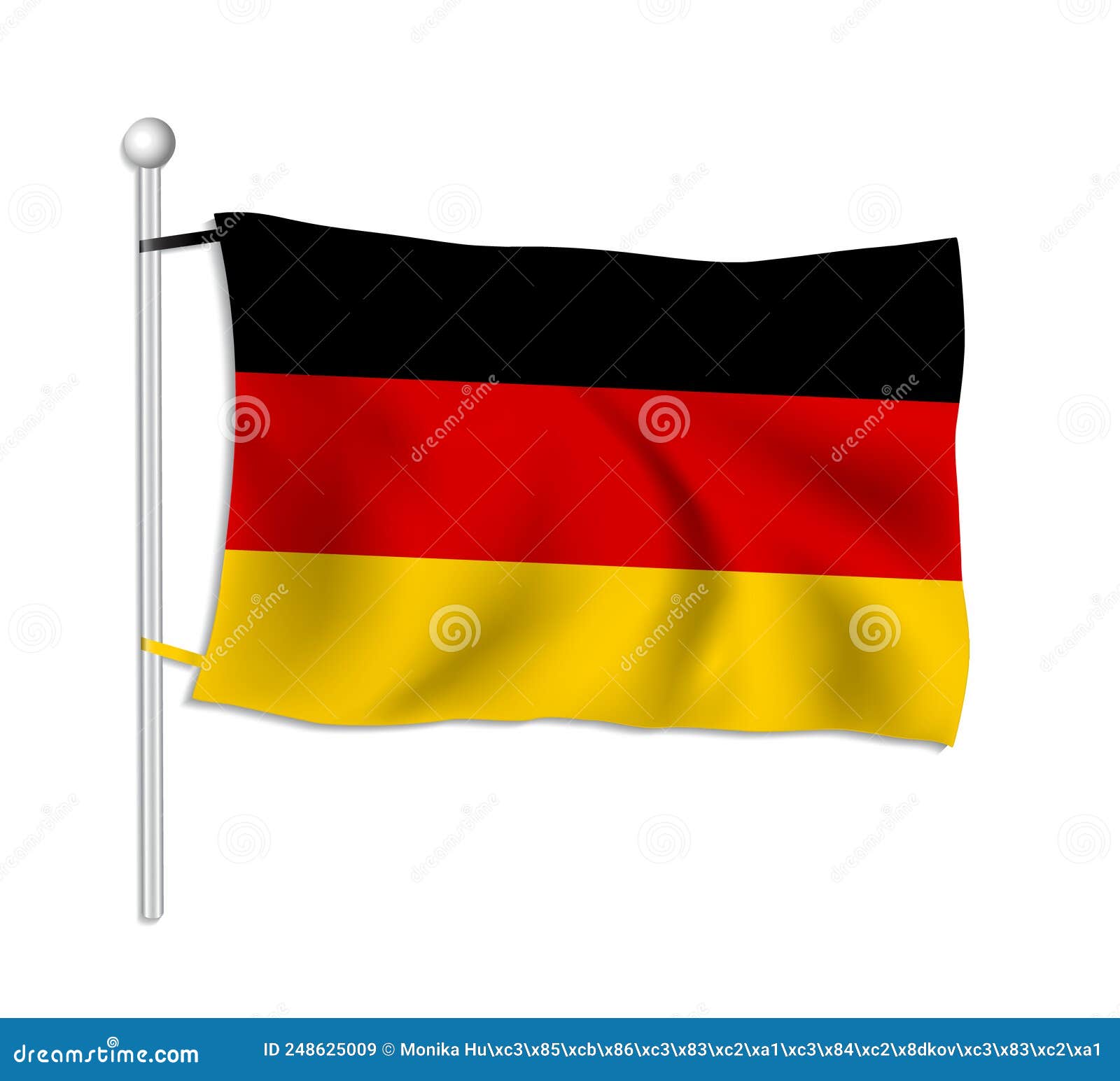 Germany Flag Waves on a Flagpole, White Background Stock Vector ...