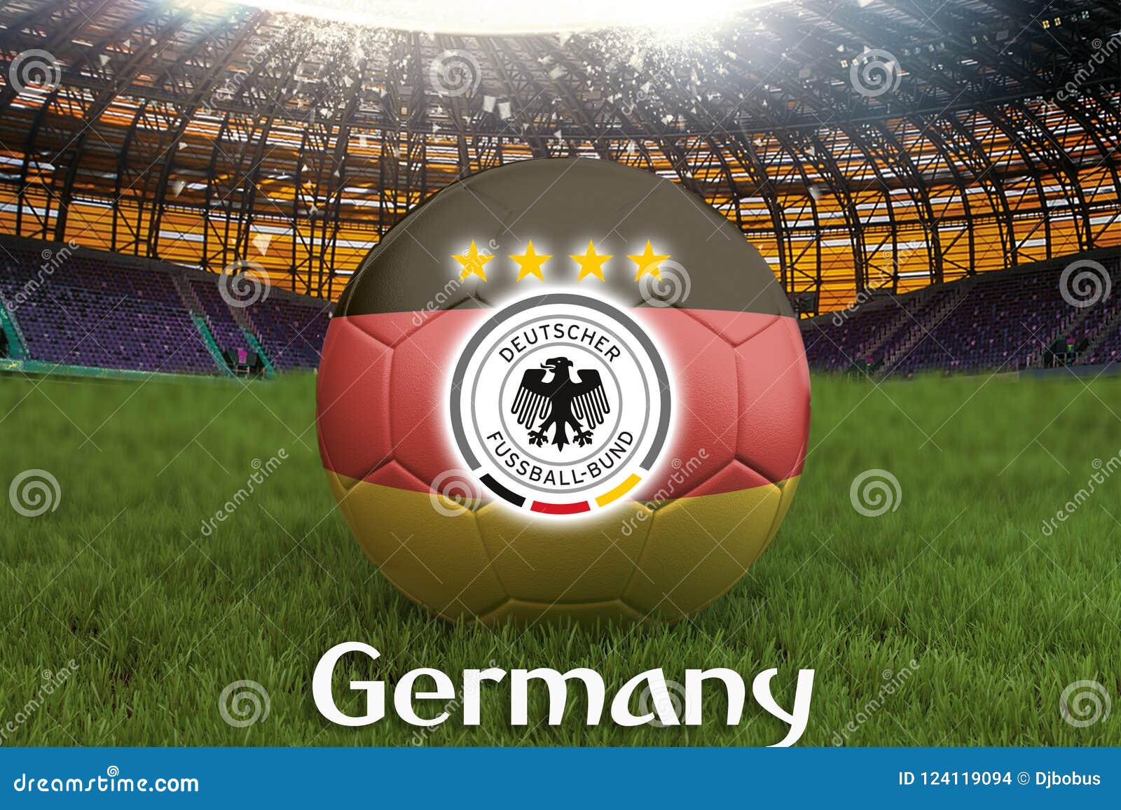 Germany Football Team Ball on Big Stadium Background with Germany Team Logo  Competition Concept. Germany Flag on Ball Team Tournam Editorial Stock  Image - Illustration of soccer, play: 124119094