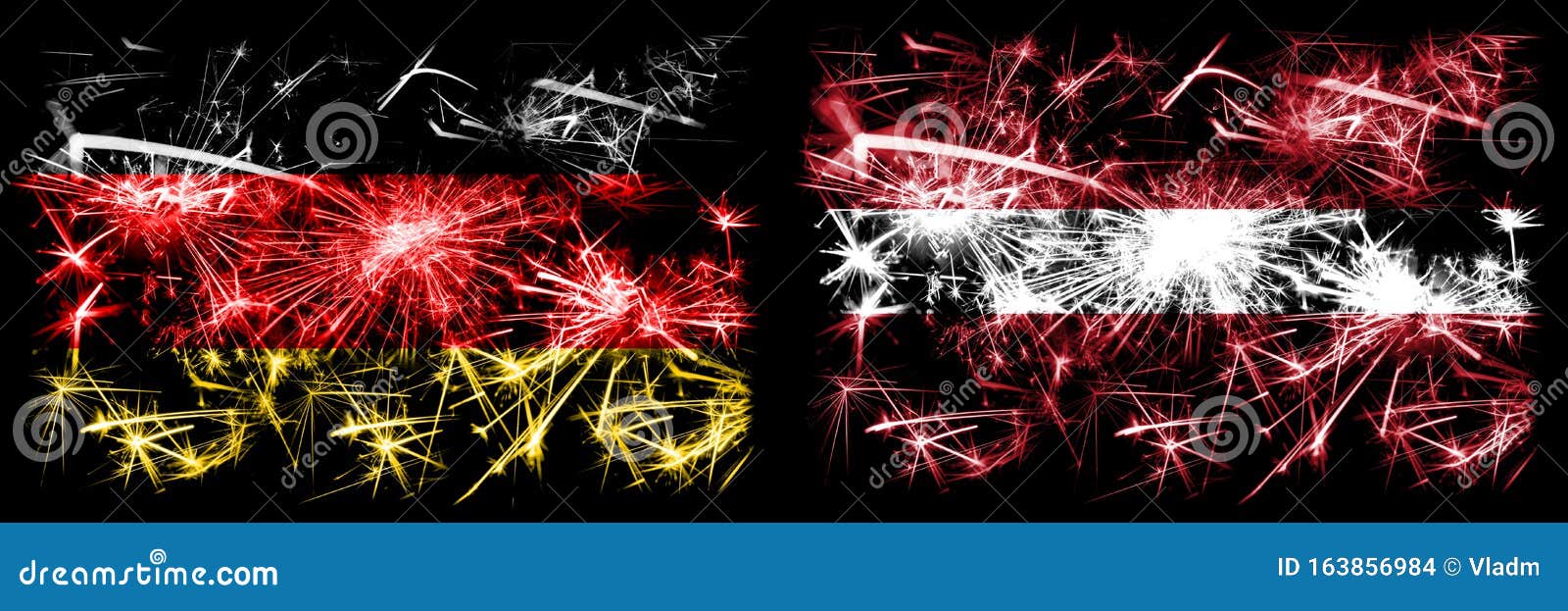 Germany German Vs Latvia Latvian New Year Celebration Travel Sparkling Fireworks Flags Concept Background Combination Of Two Stock Illustration Illustration Of Xmas Sparkler 163856984